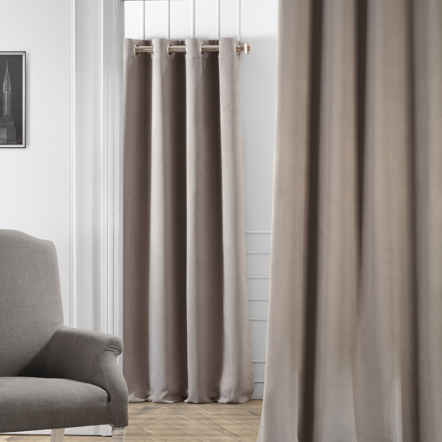 Neutral Grey Grommet Blackout Room Darkening Curtain