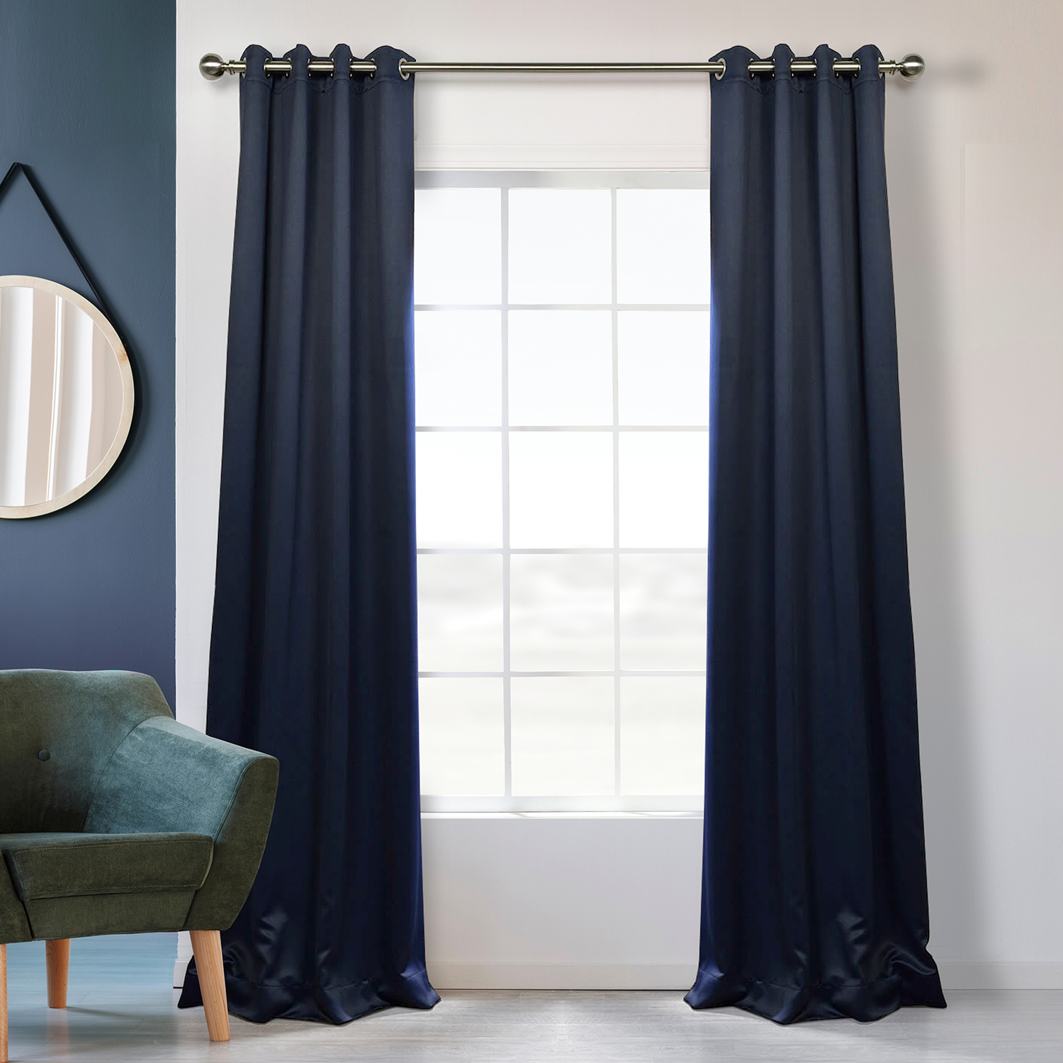 Navy Blue Grommet Blackout Room Darkening Curtain