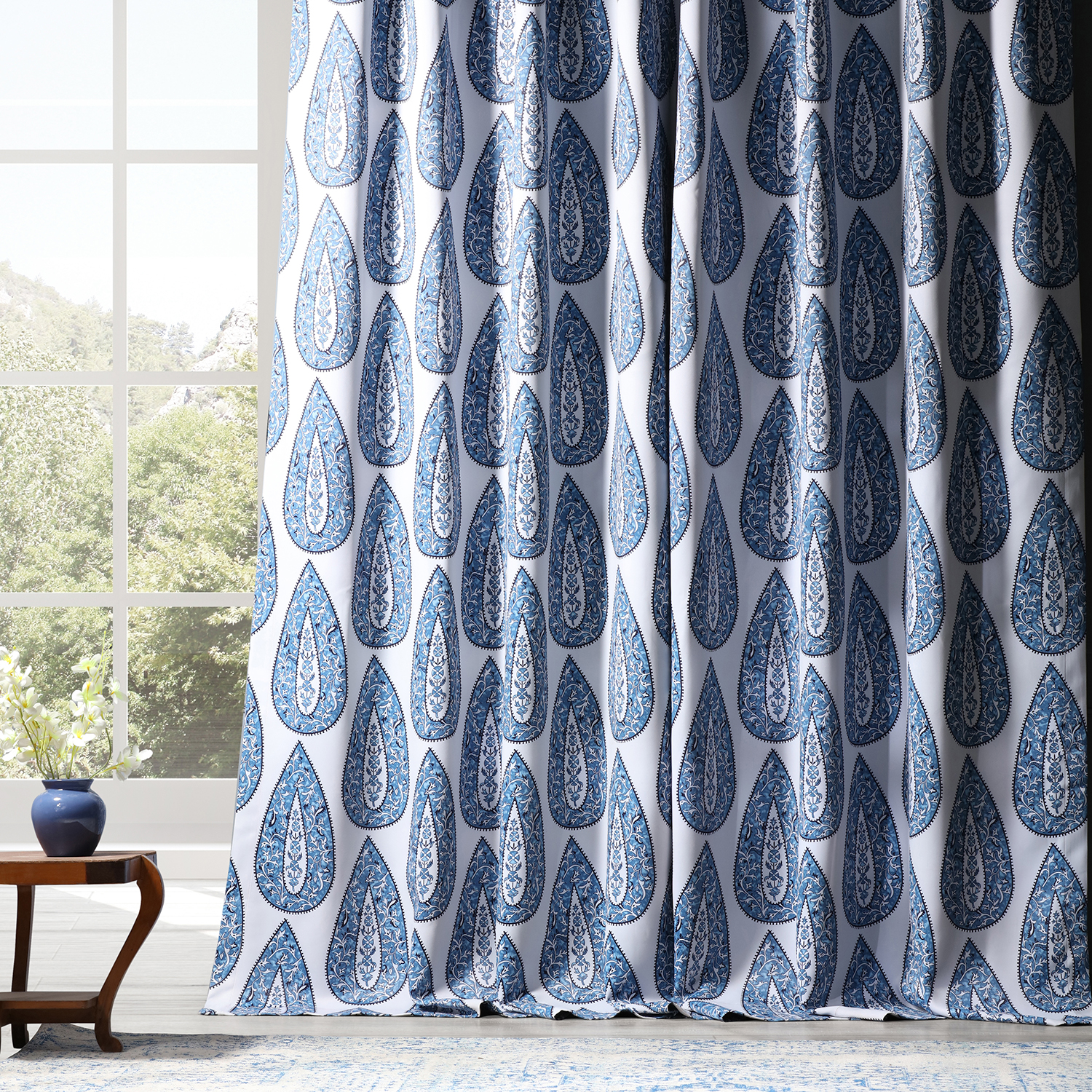 Medallion Blue Blackout Room Darkening Curtain