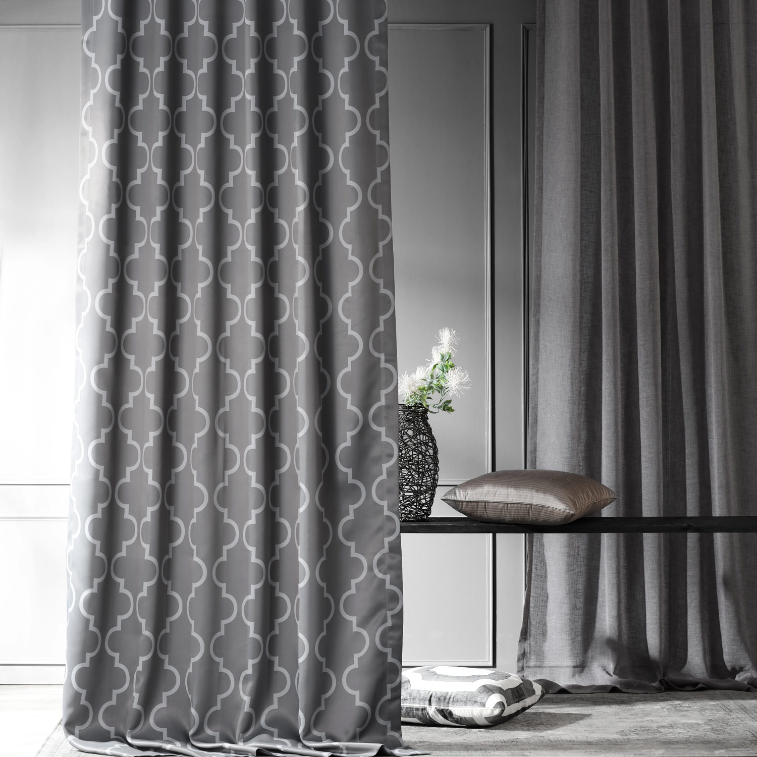 Seville Grey &amp; Silver Blackout Room Darkening Curtain