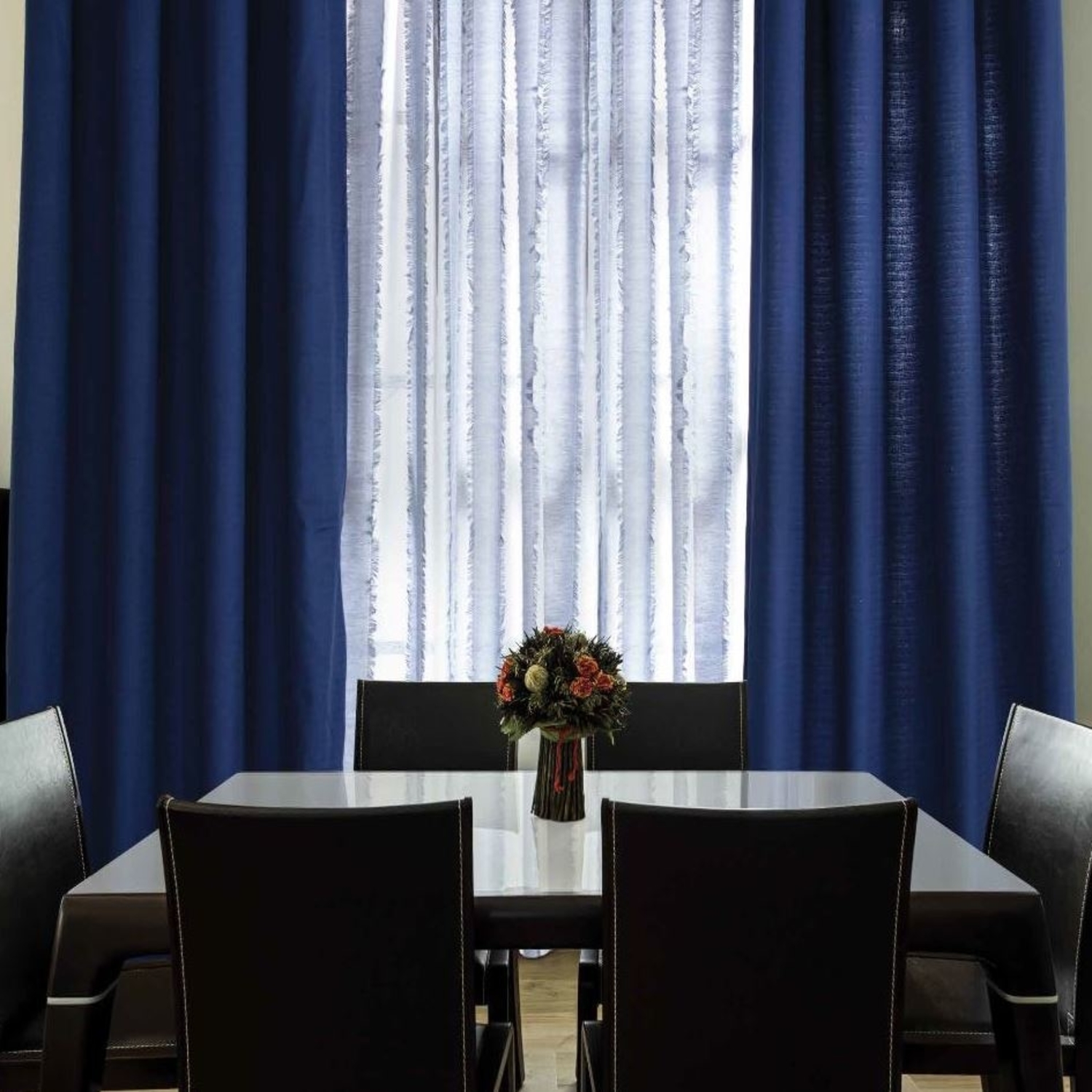 Elegant Navy Cotton Textured BarkWeave Curtain