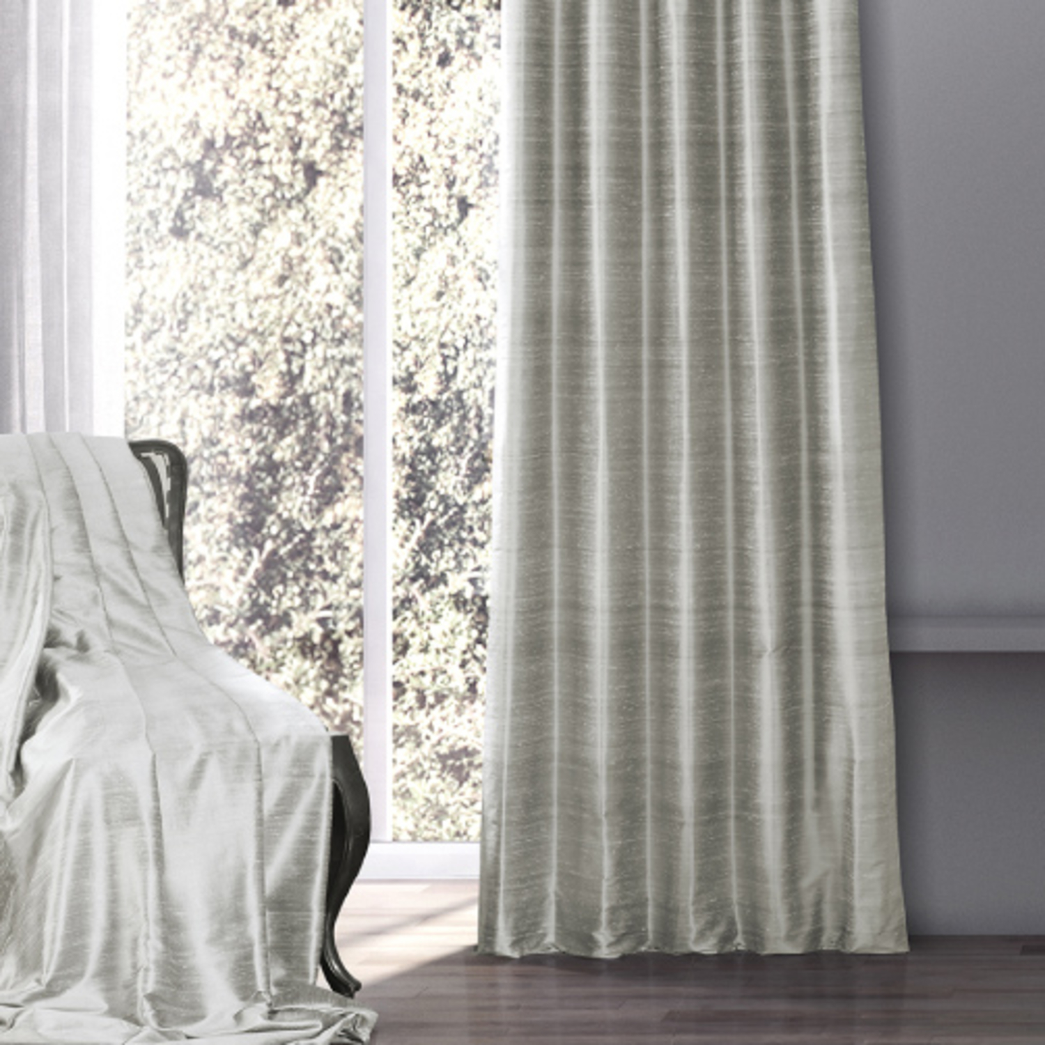 Mineral Grey Textured Dupioni Silk Curtain