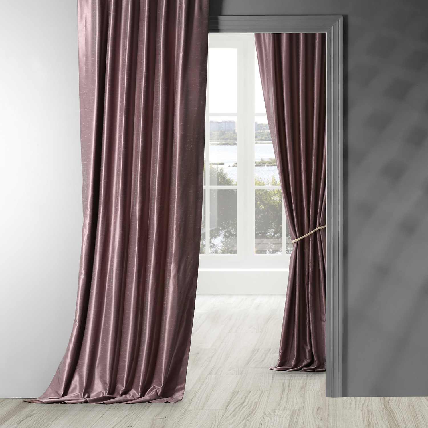 Smokey Plum Vintage Textured Faux Dupioni Silk Curtain