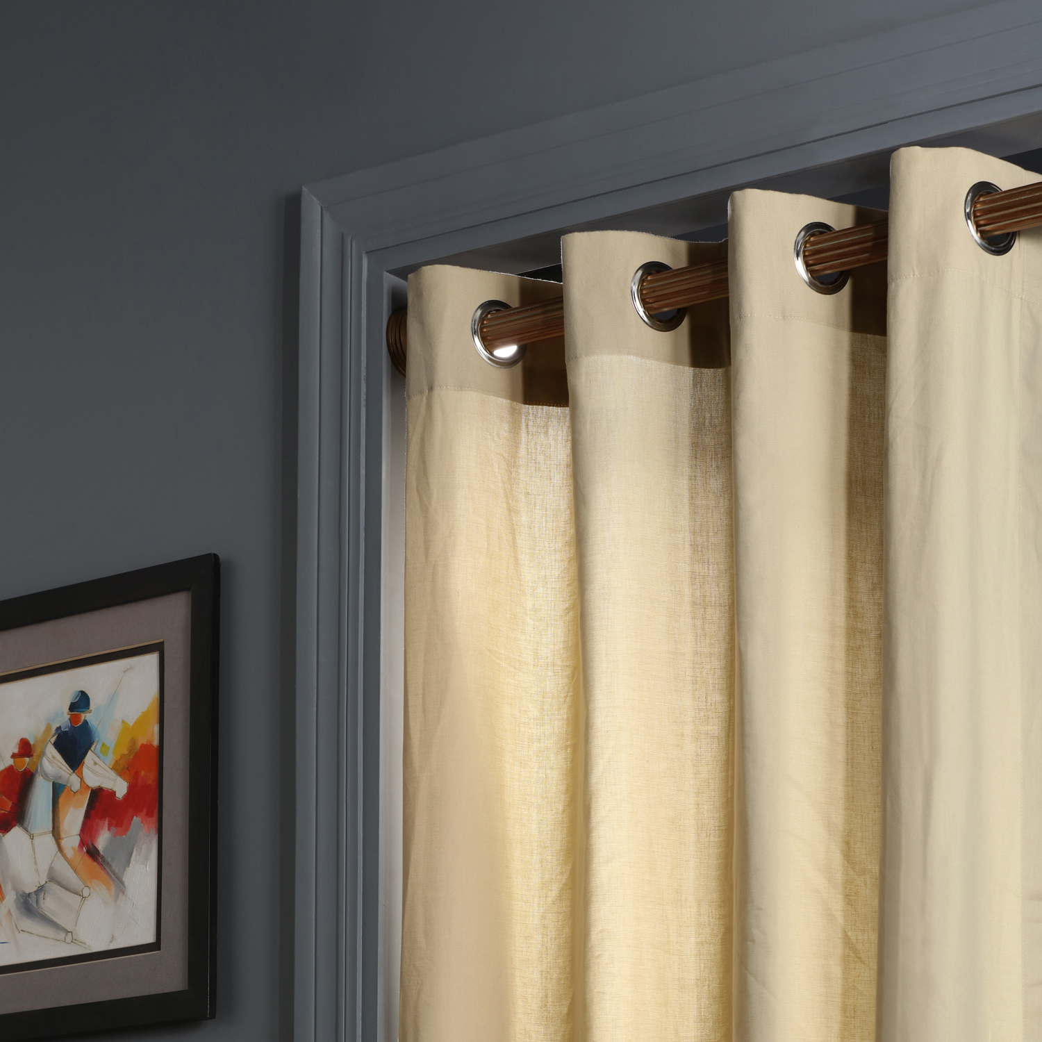 Shaker Beige Solid Cotton Grommet Curtain