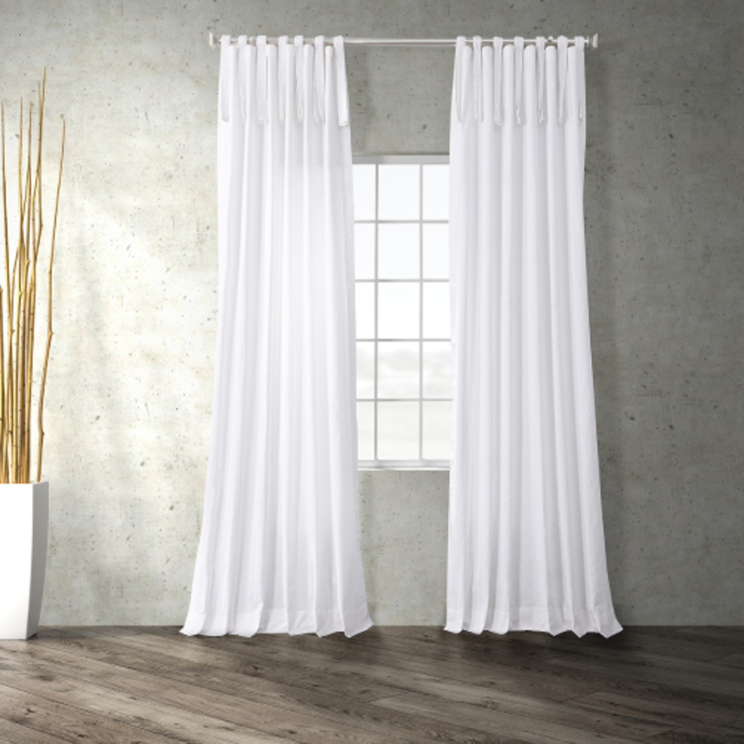 Whisper White Solid Cotton Tie-Top Curtain