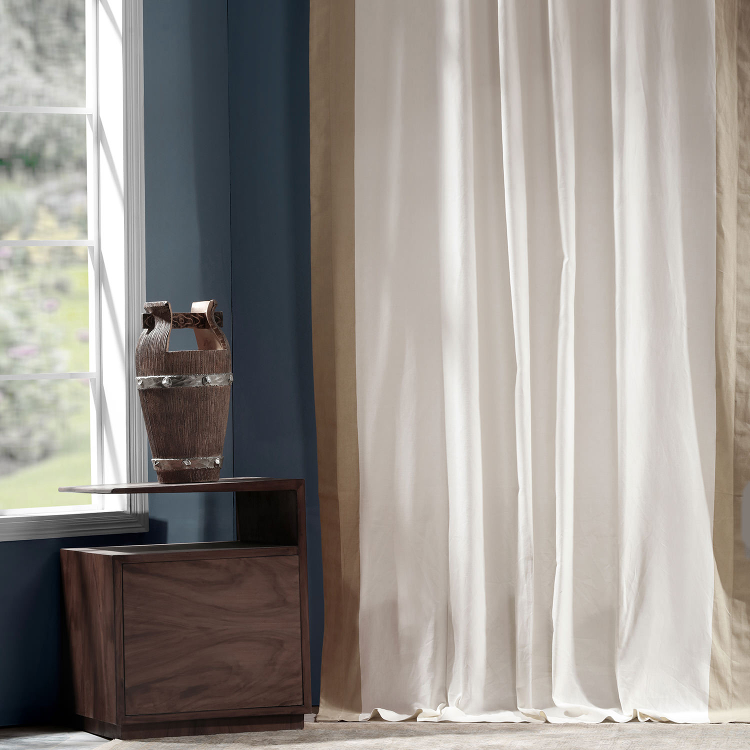 Fresh Popcorn and Shaker Beige Vertical Colorblock Panama Curtain