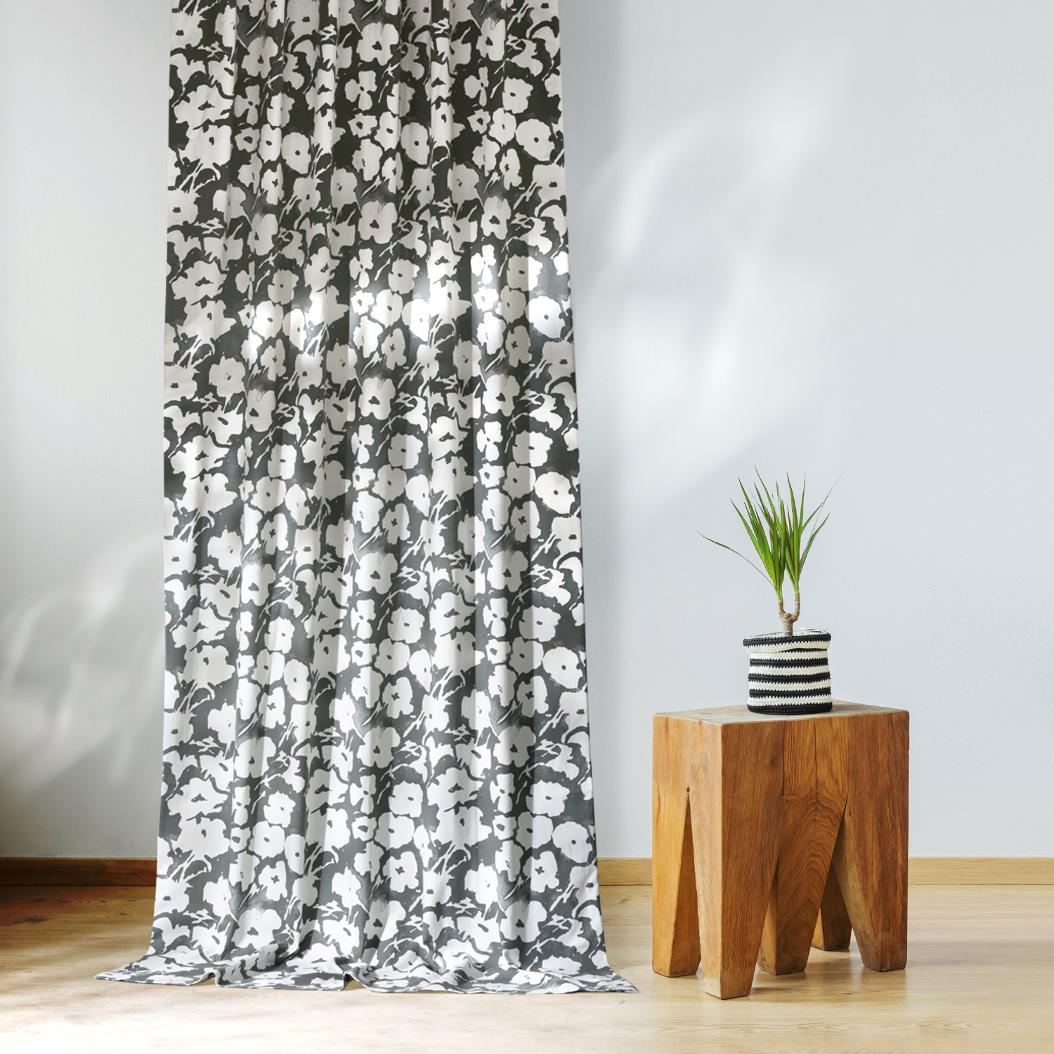 Van Gogh Grey Printed Cotton Twill Curtain