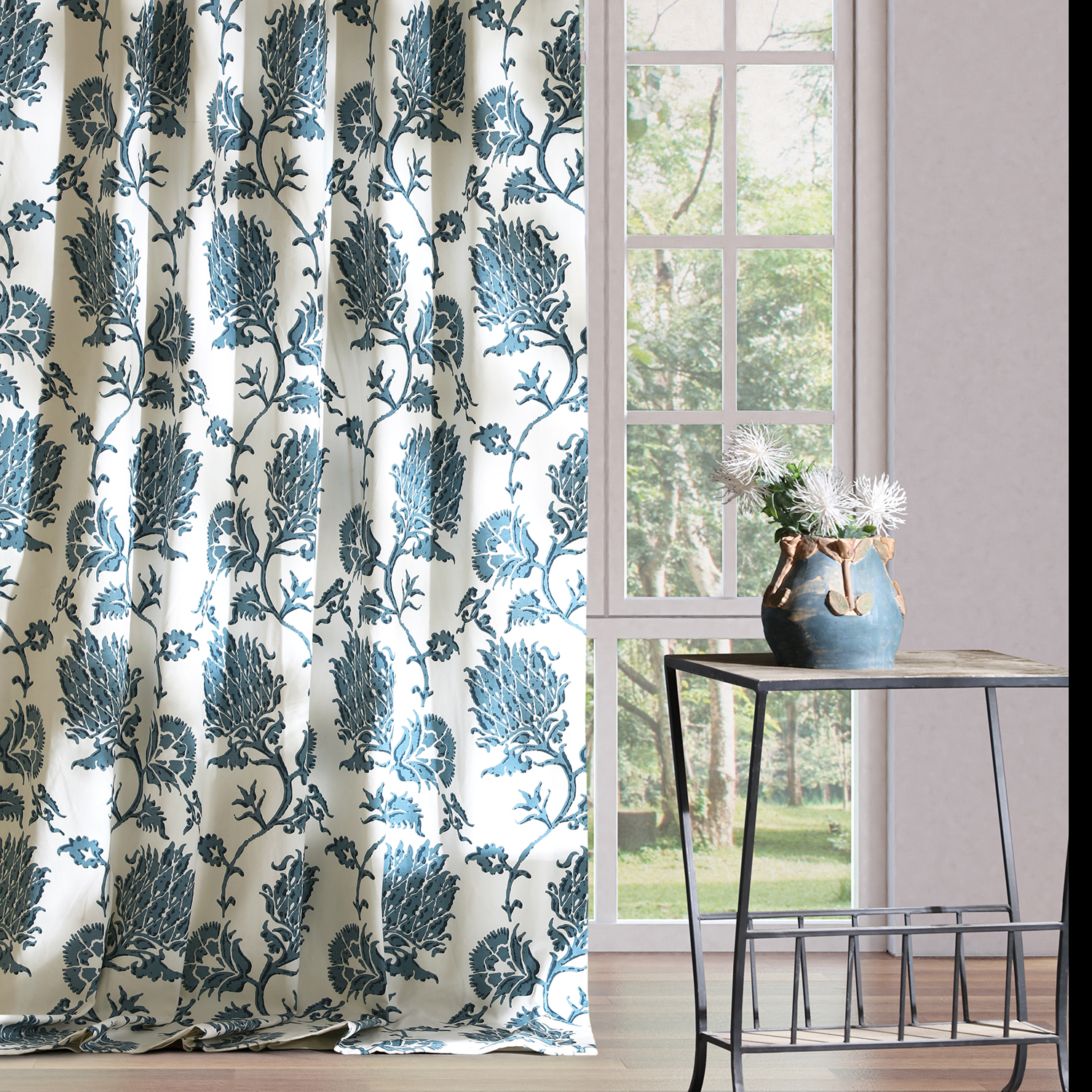 Duchess Blue Printed Cotton Twill Curtain