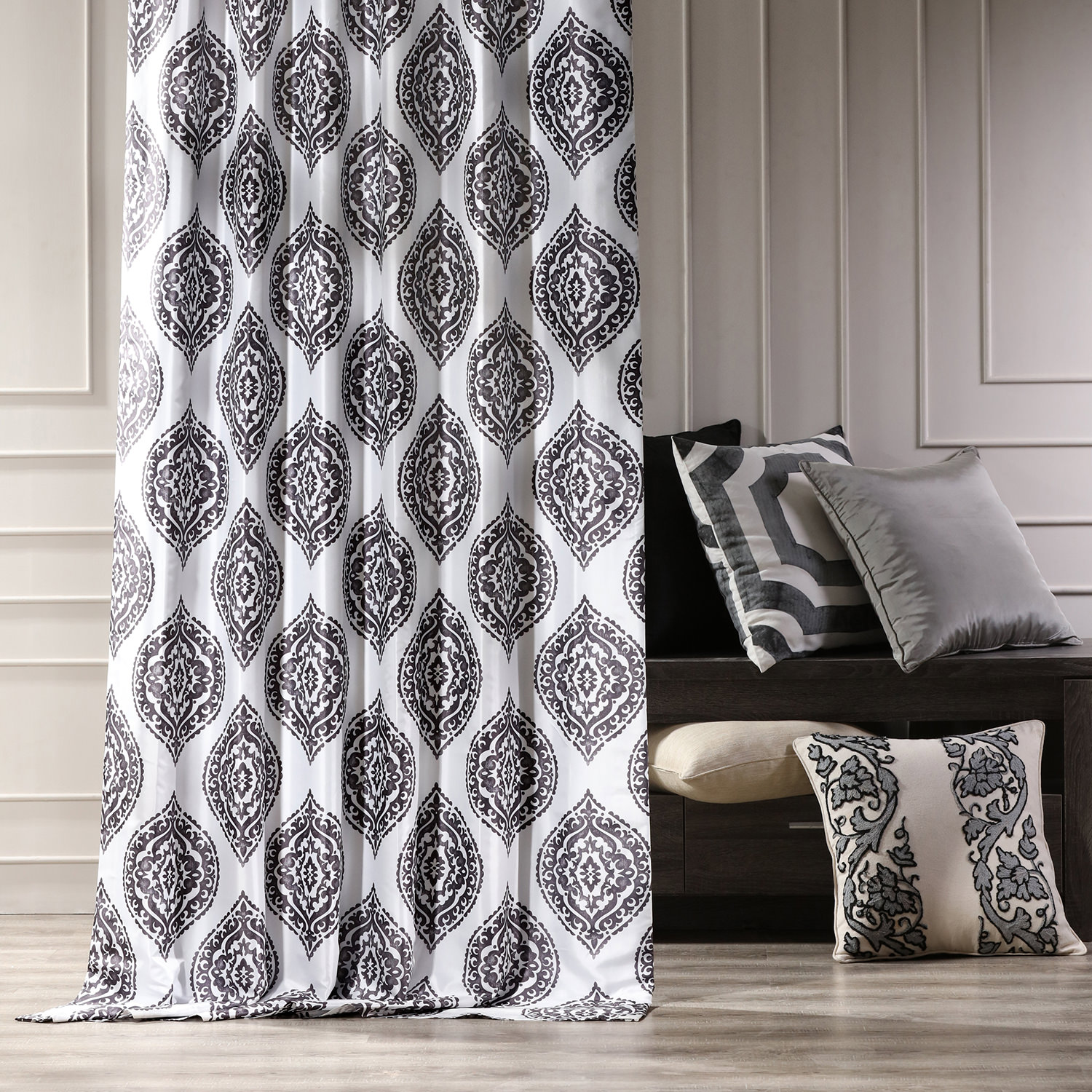 Donegal Grey Designer Printed Blackout Curtain