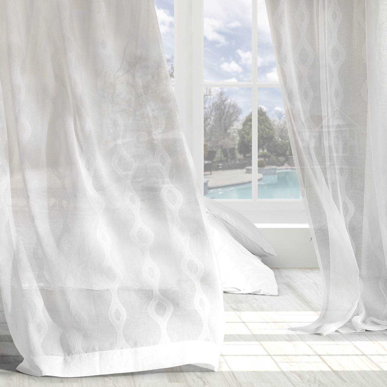 Vega White Patterned Linen Sheer Curtain