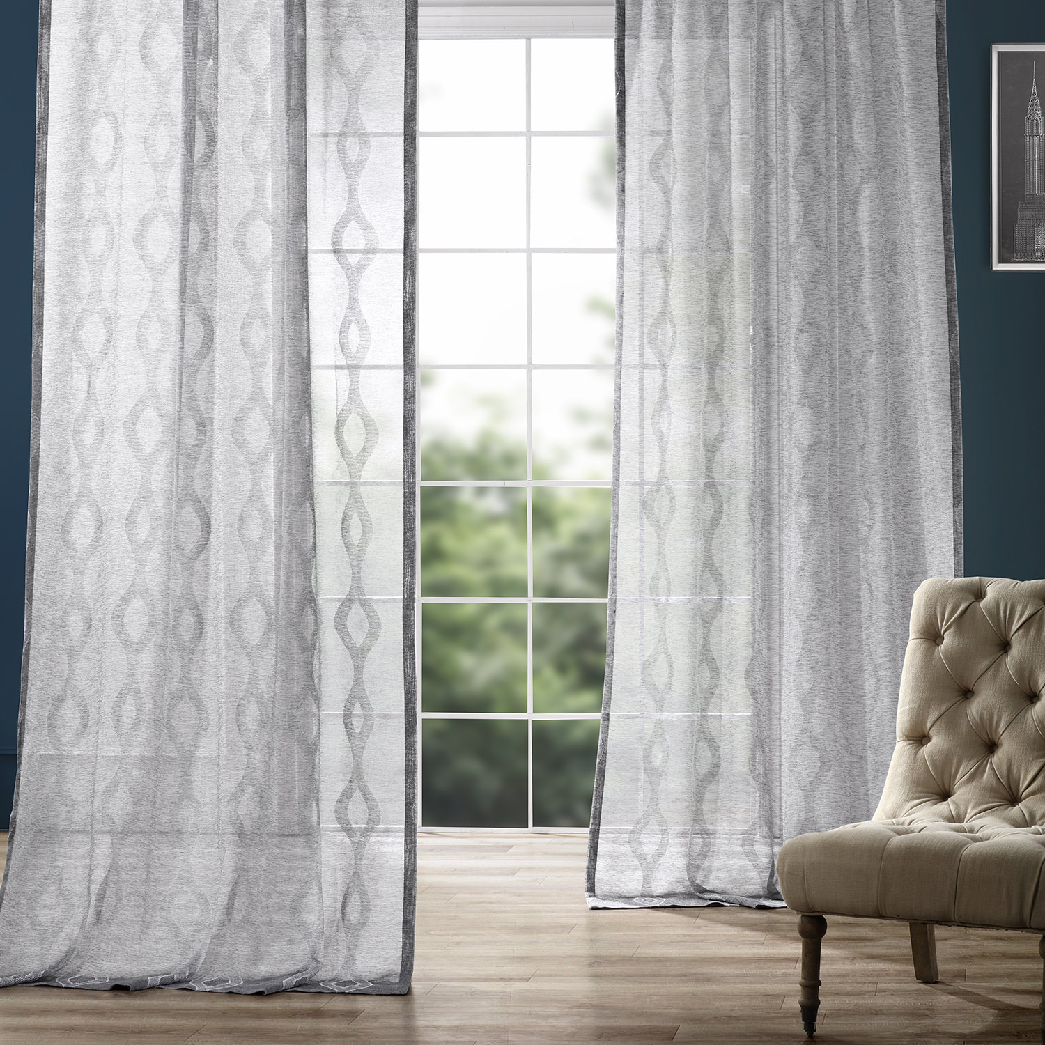 Vega Charcoal Patterned Linen Sheer Curtain