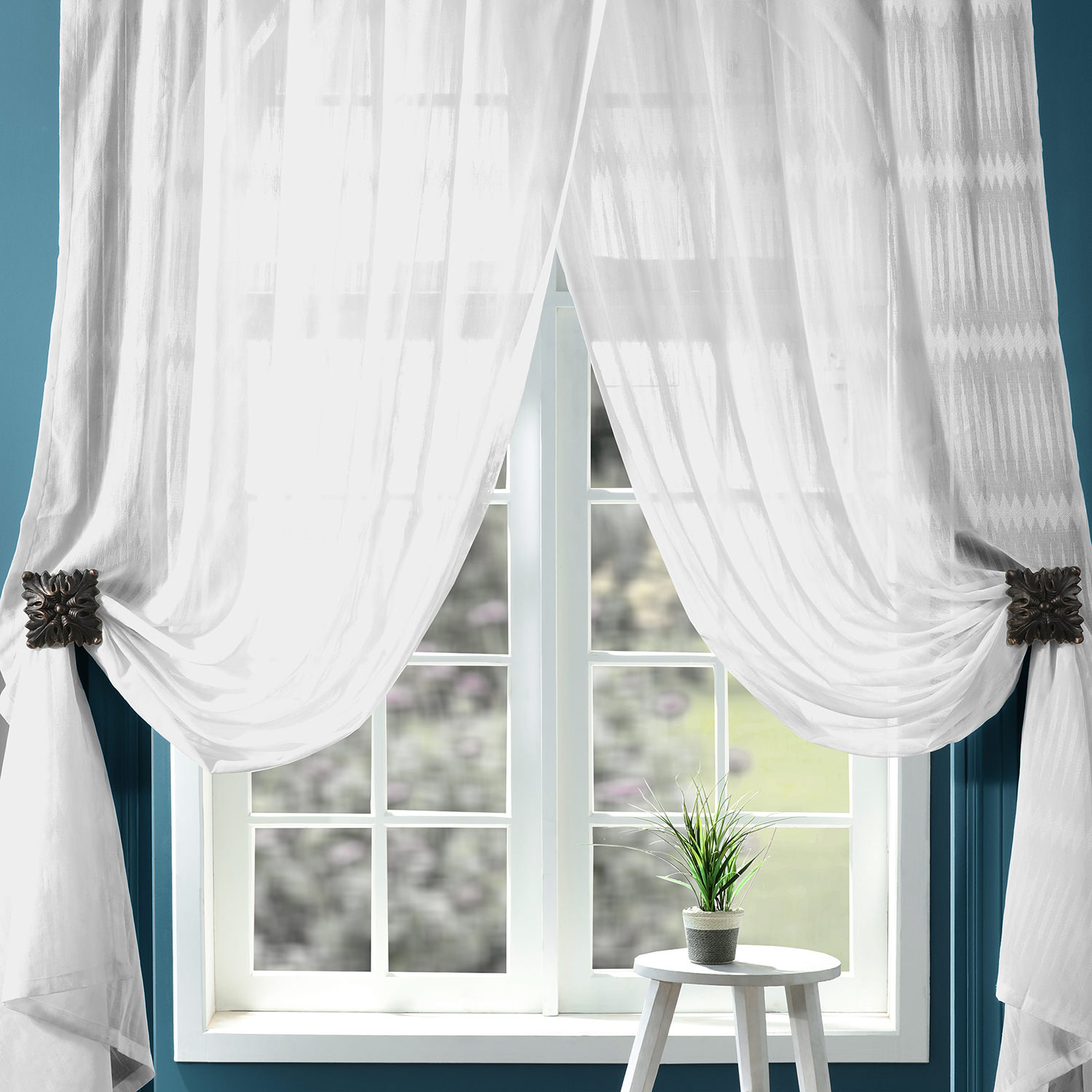 Polaris Off White Patterned Linen Sheer Curtain