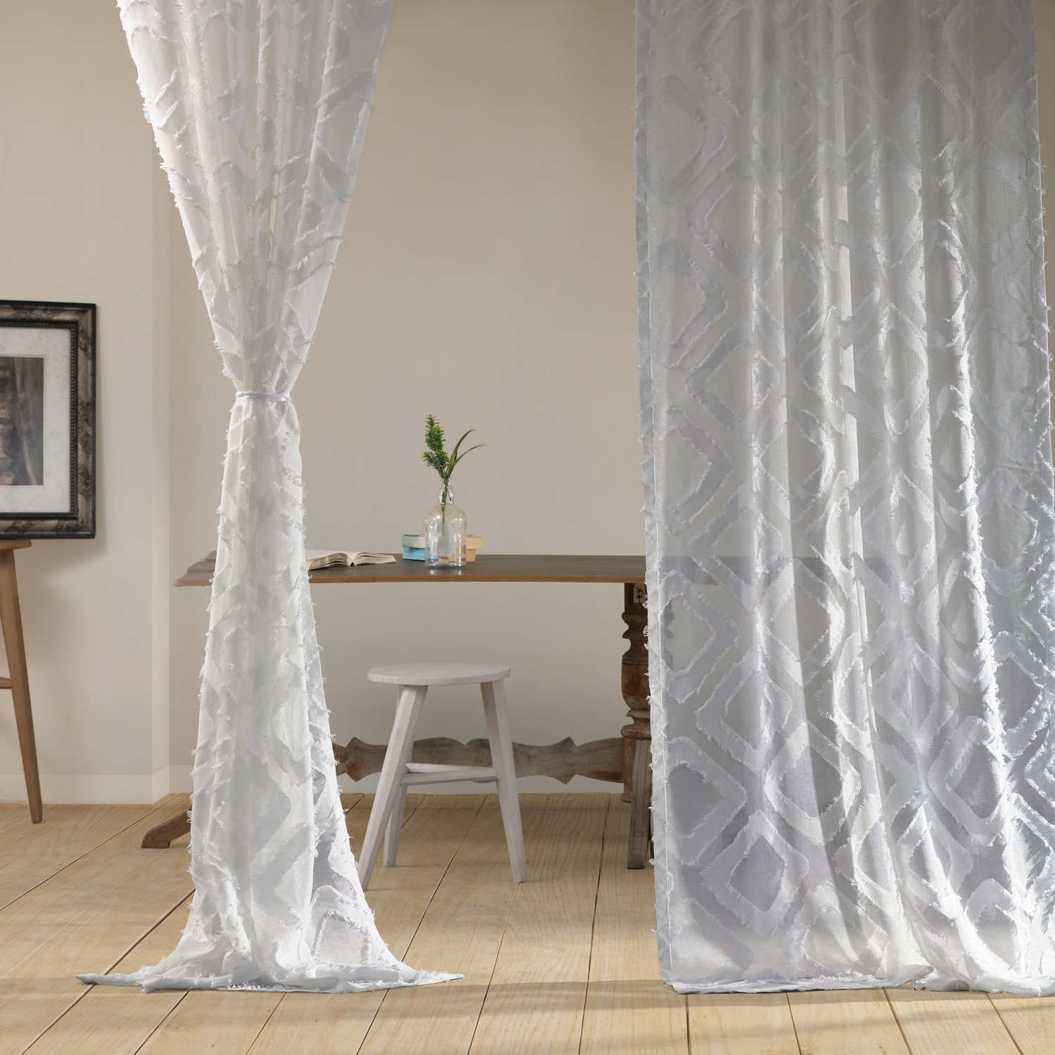 Capella Silver Patterned Linen Sheer Curtain