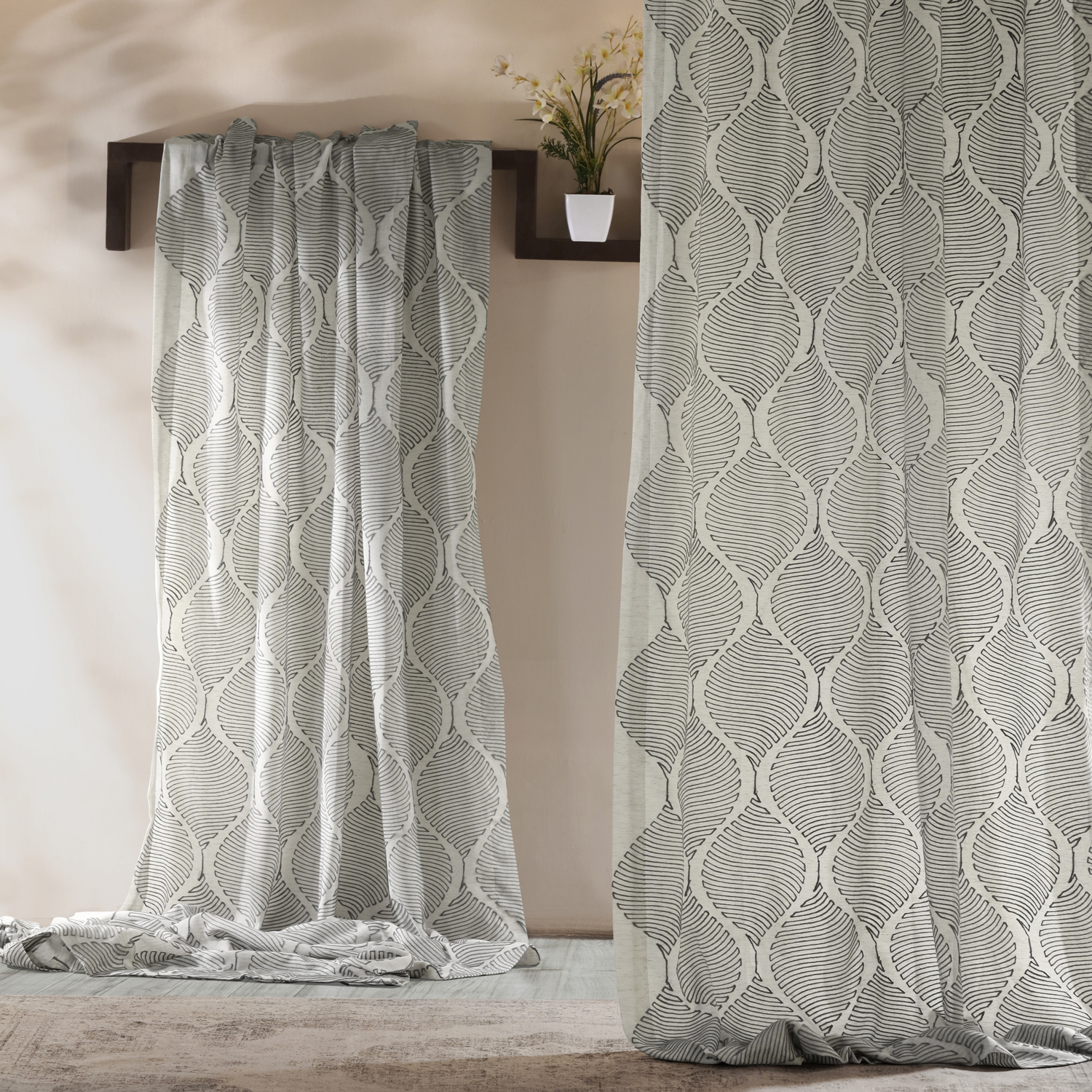 Dreamweaver Silver Taupe Embroidered Faux Linen Curtain