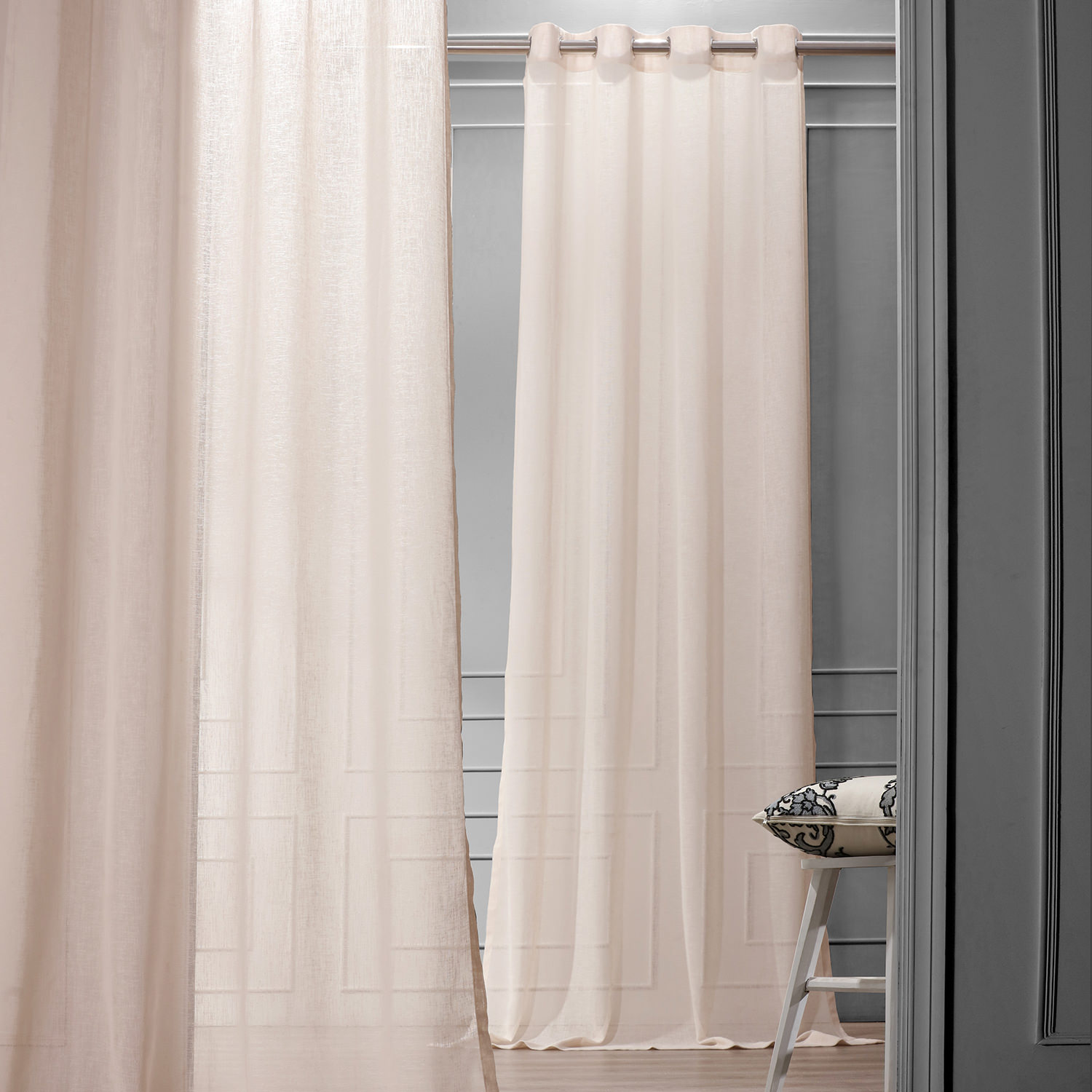 Cotton Seed Grommet Solid Faux Linen Sheer Curtain