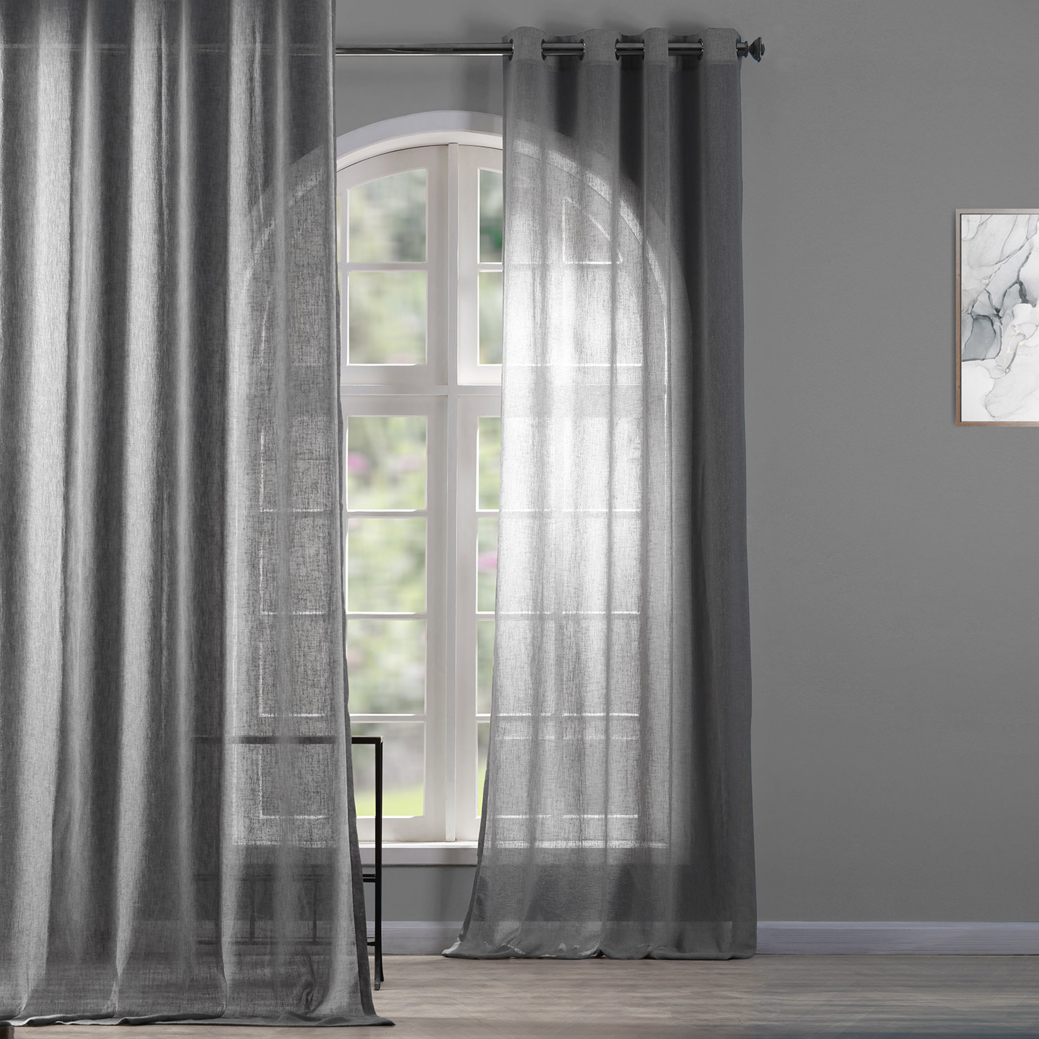 Gravel Grey Grommet Solid Faux Linen Sheer Curtain