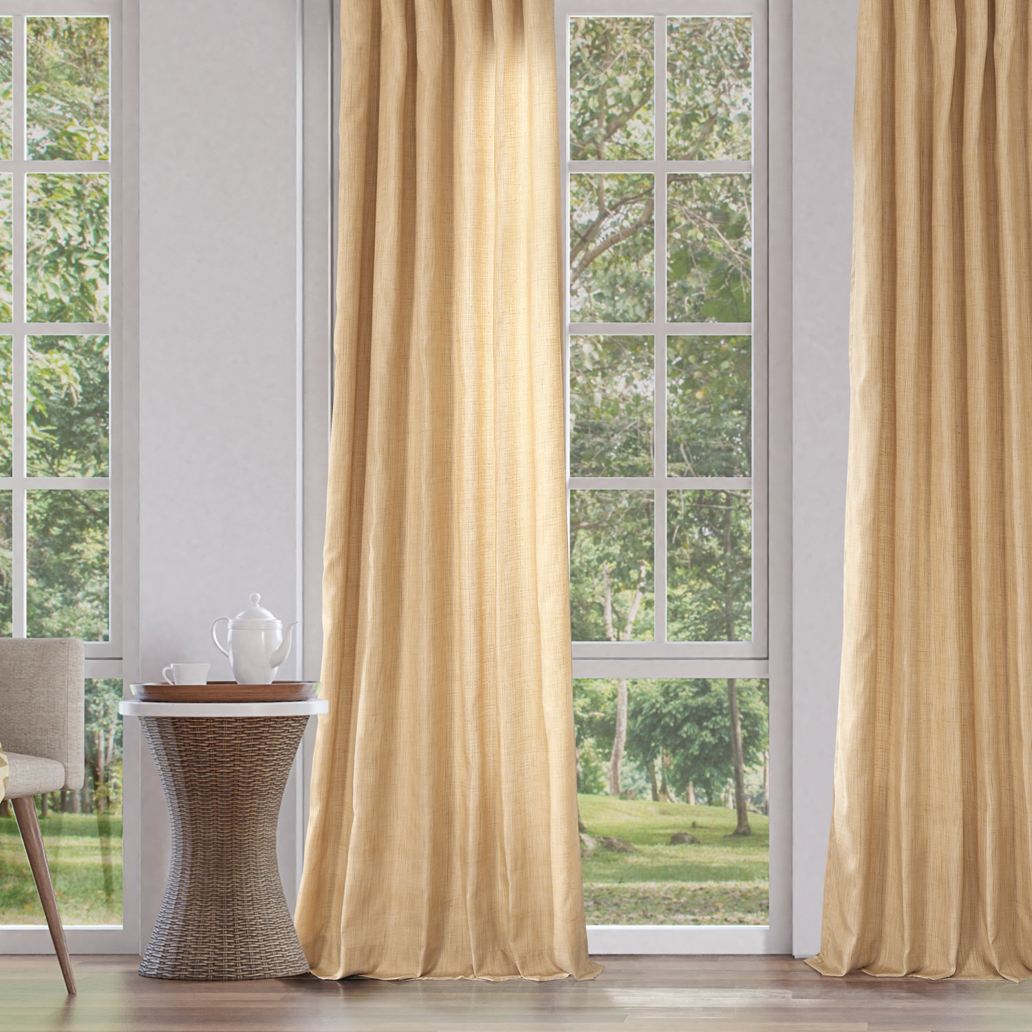 Tan Designer Shantung Faux Silk Curtain