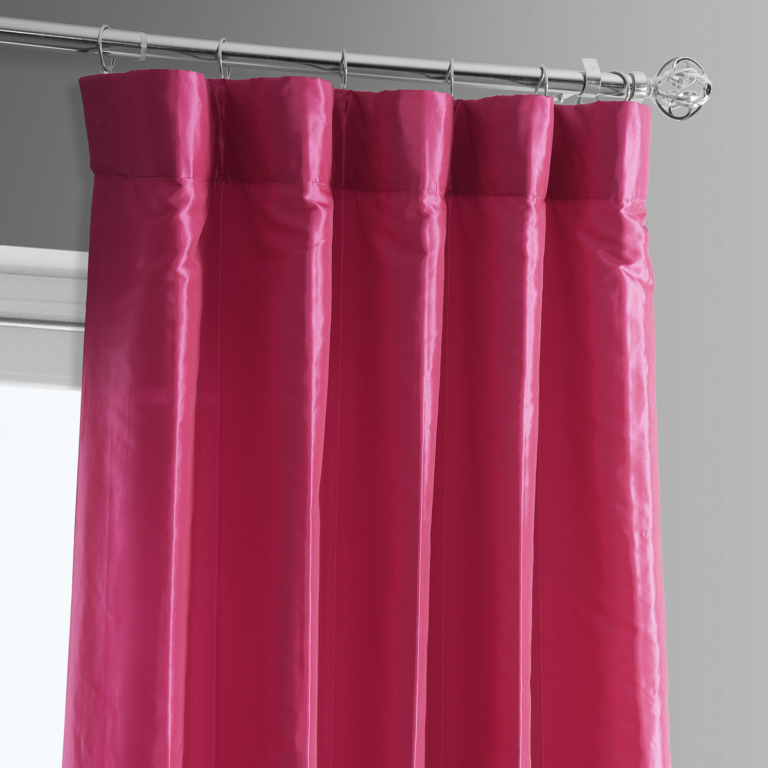 Banded Fuchsia Rose Faux Silk Taffeta & Winter Plum Plush Velvet Curtain