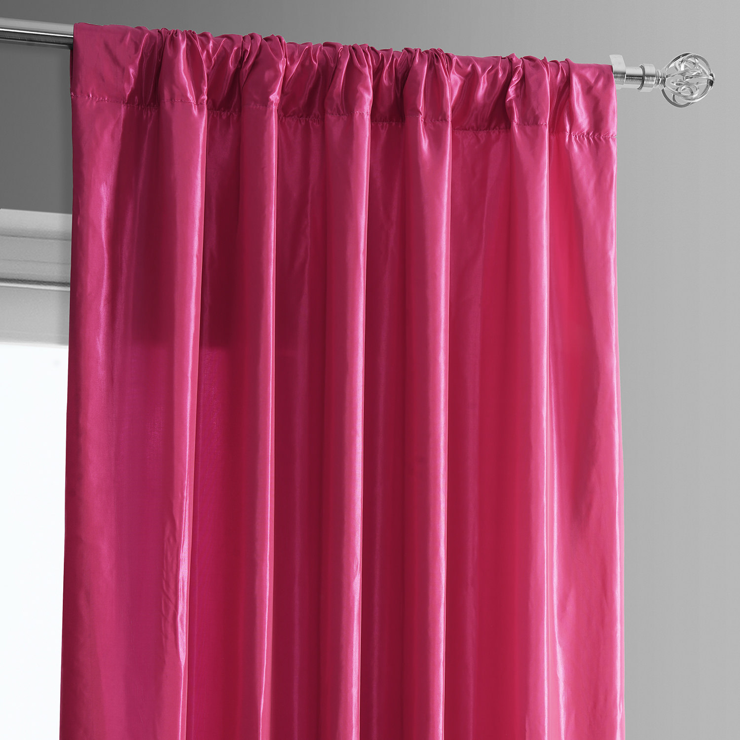 Banded Fuchsia Rose Faux Silk Taffeta & Winter Plum Plush Velvet Curtain