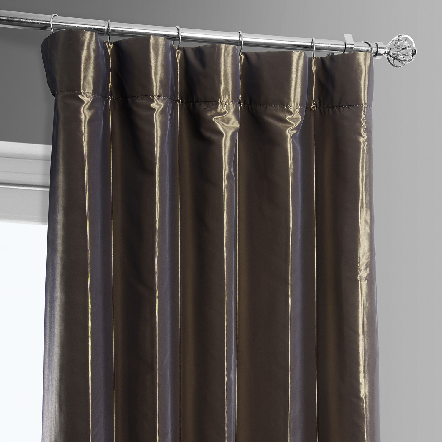 Banded Mushroom Faux Silk Taffeta & Macchiato Beige Plush Velvet Curtain