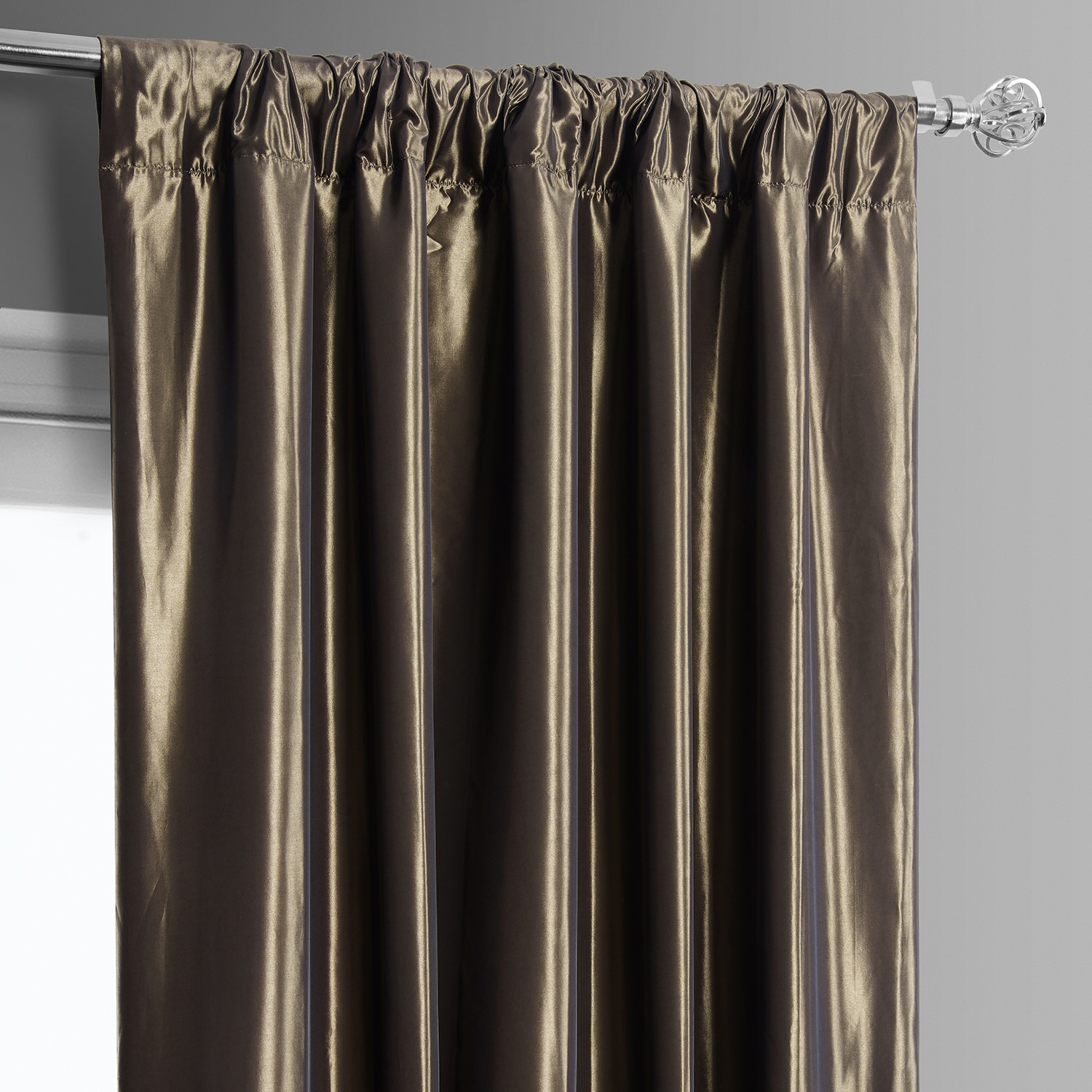 Banded Mushroom Faux Silk Taffeta & Macchiato Beige Plush Velvet Curtain