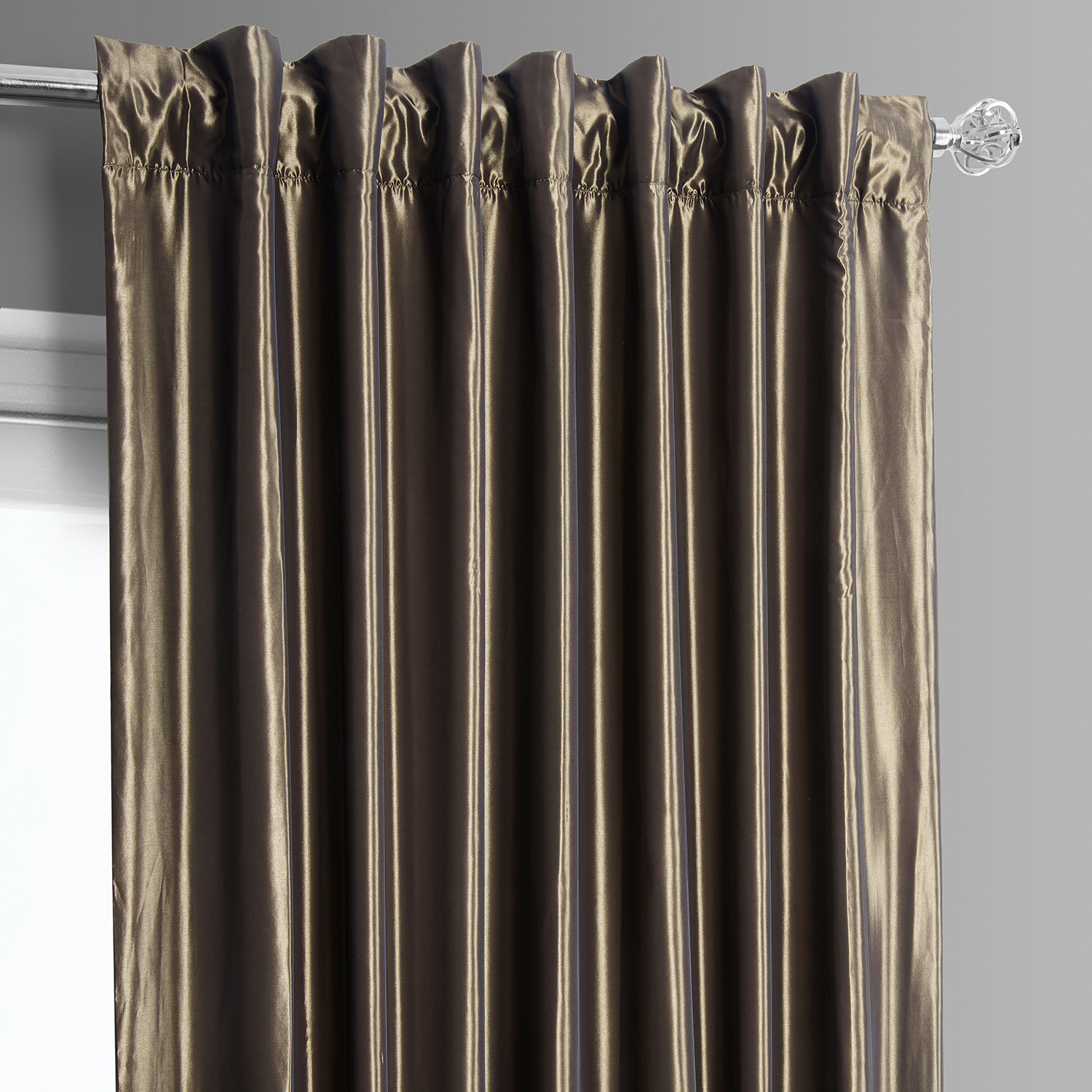 Banded Mushroom Faux Silk Taffeta & Macchiato Beige Plush Velvet Curtain