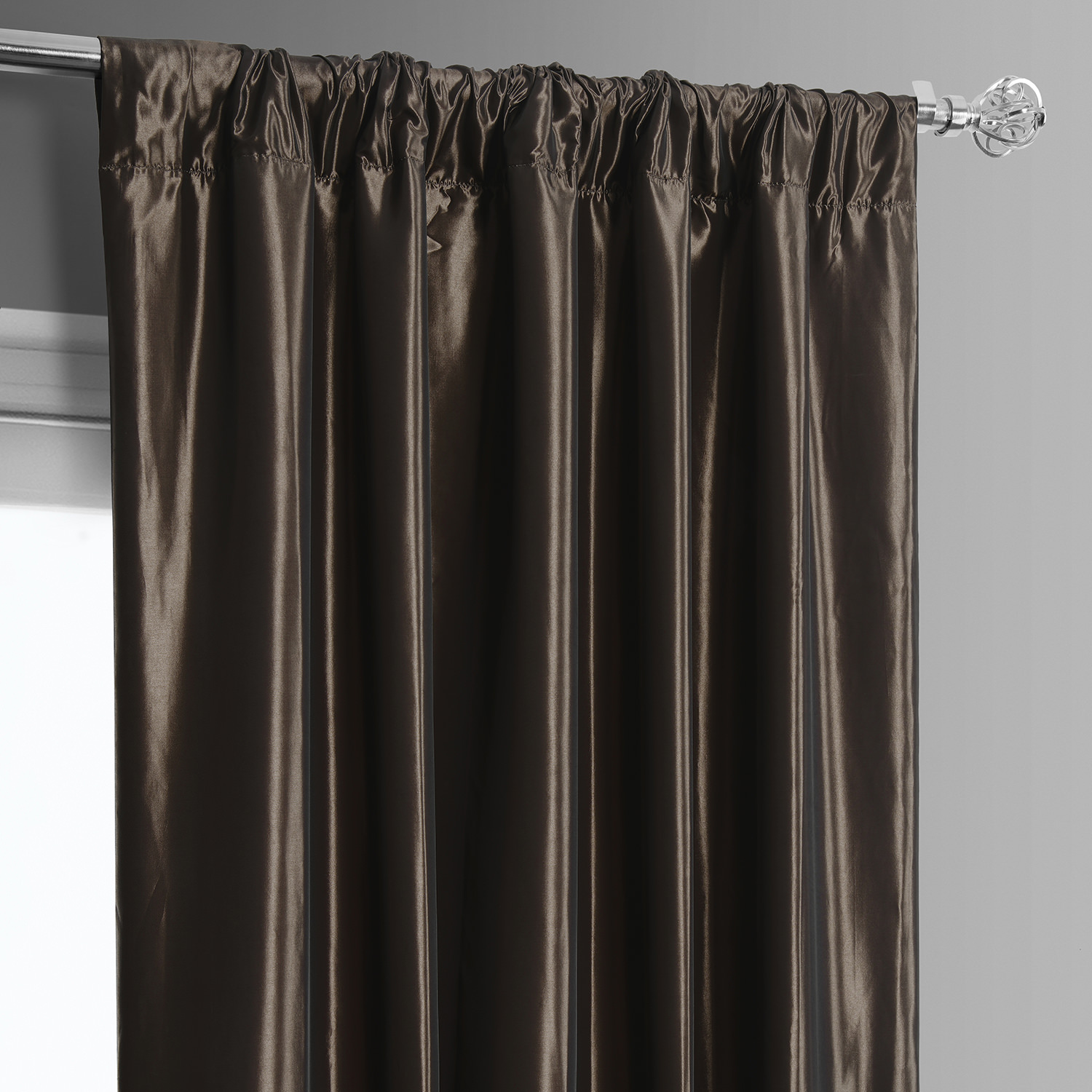 Banded Java Faux Silk Taffeta & Au Lait Creme Plush Velvet Curtain