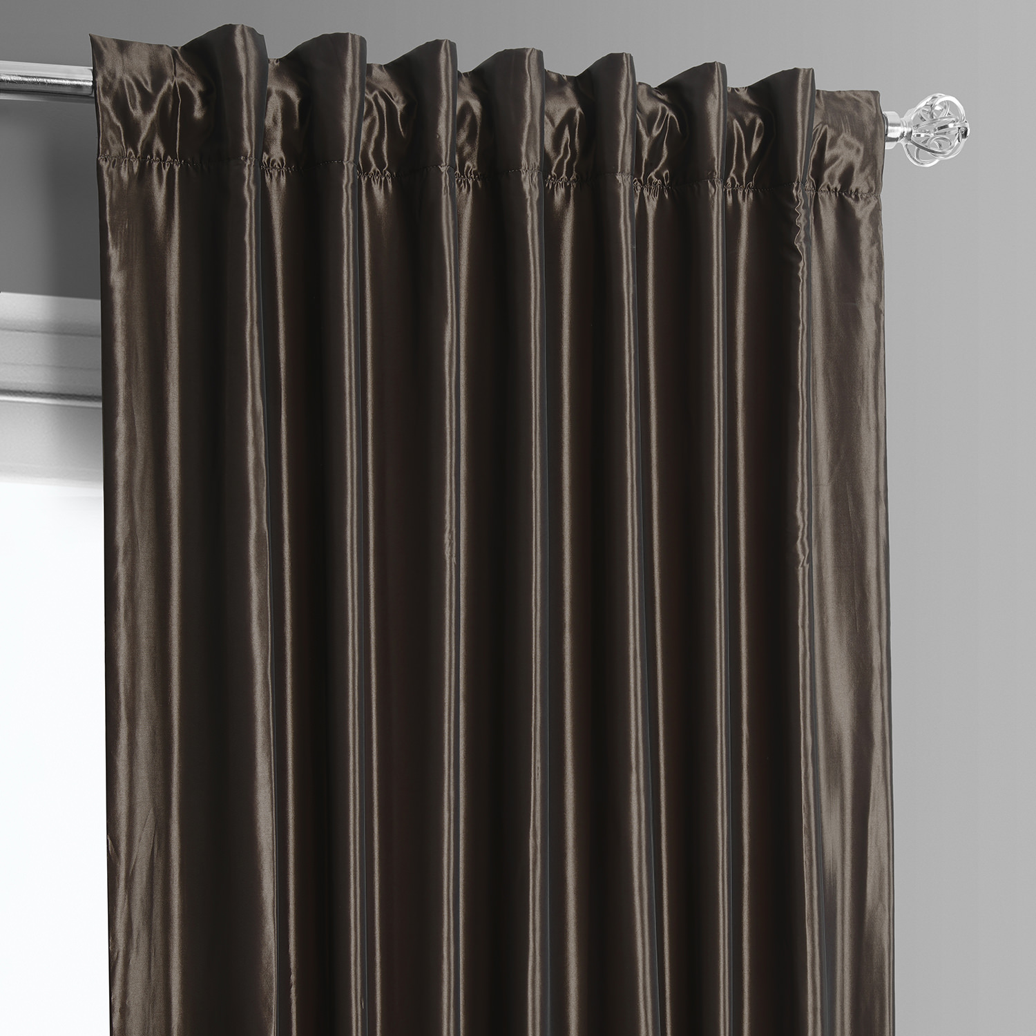 Banded Java Faux Silk Taffeta & Au Lait Creme Plush Velvet Curtain