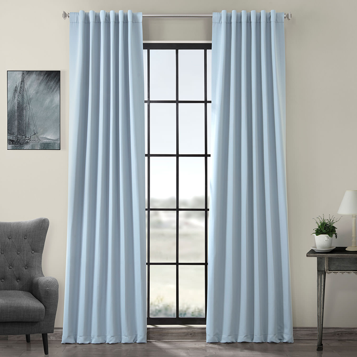 Frosted Blue Blackout Room Darkening Curtain