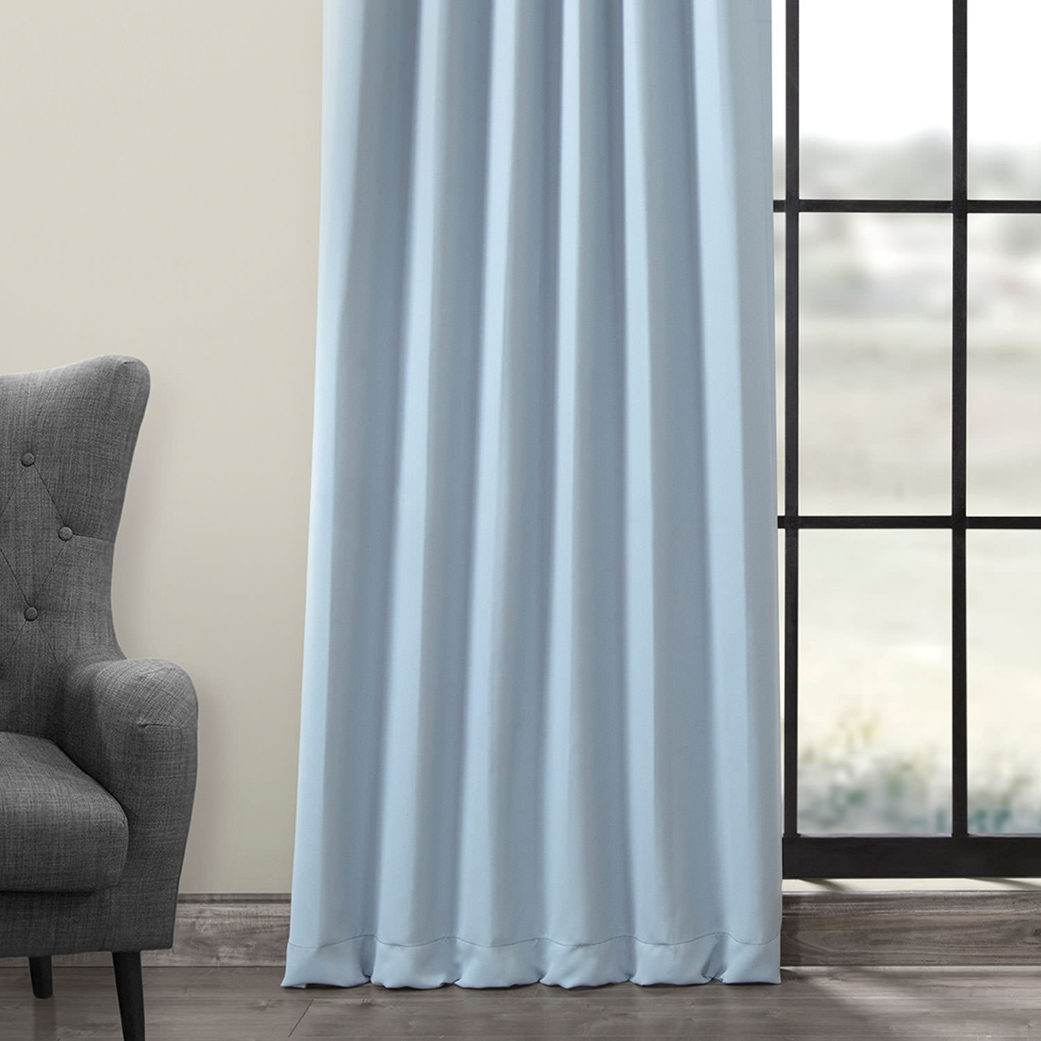 Frosted Blue Blackout Room Darkening Curtain