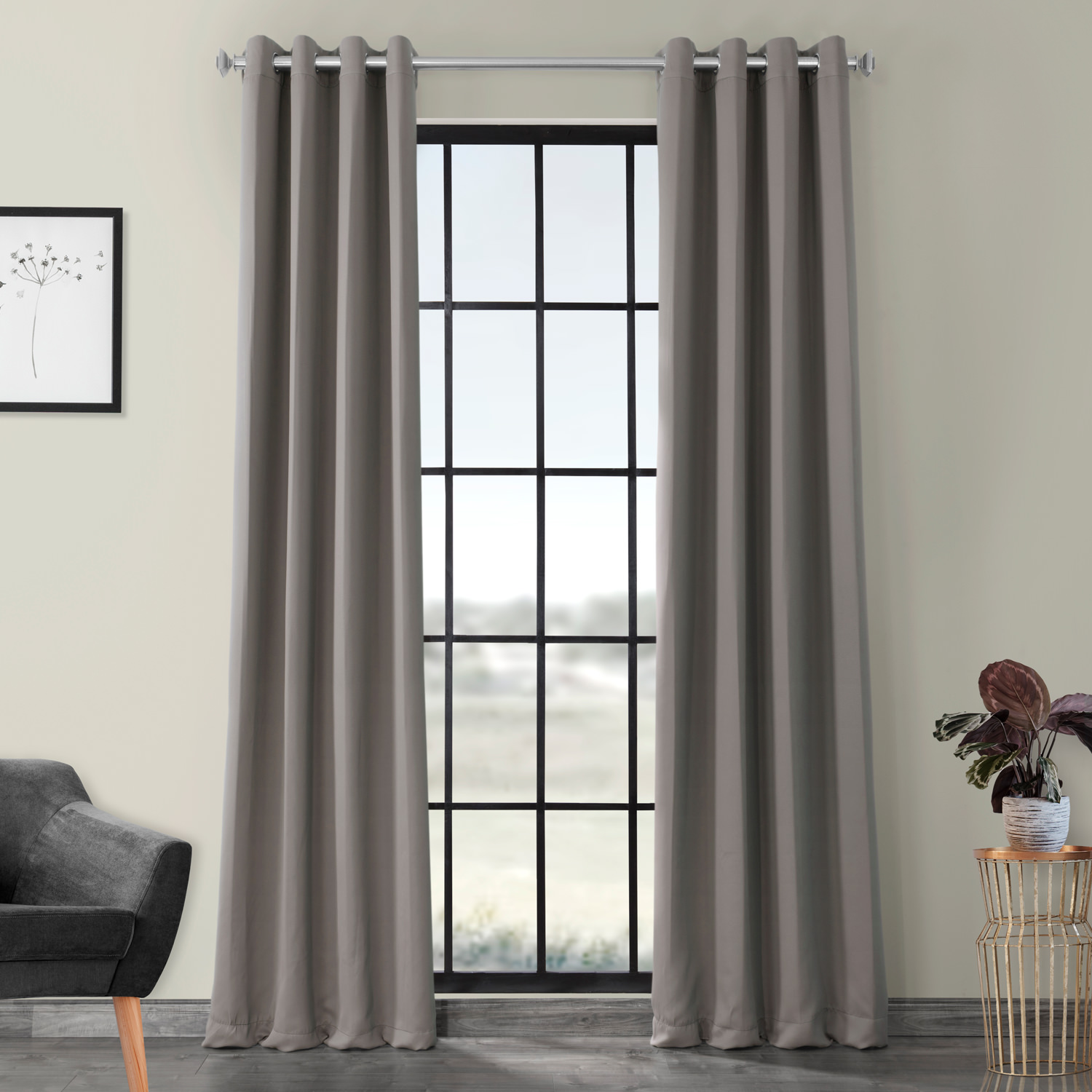 Neutral Grey Grommet Blackout Room Darkening Curtain