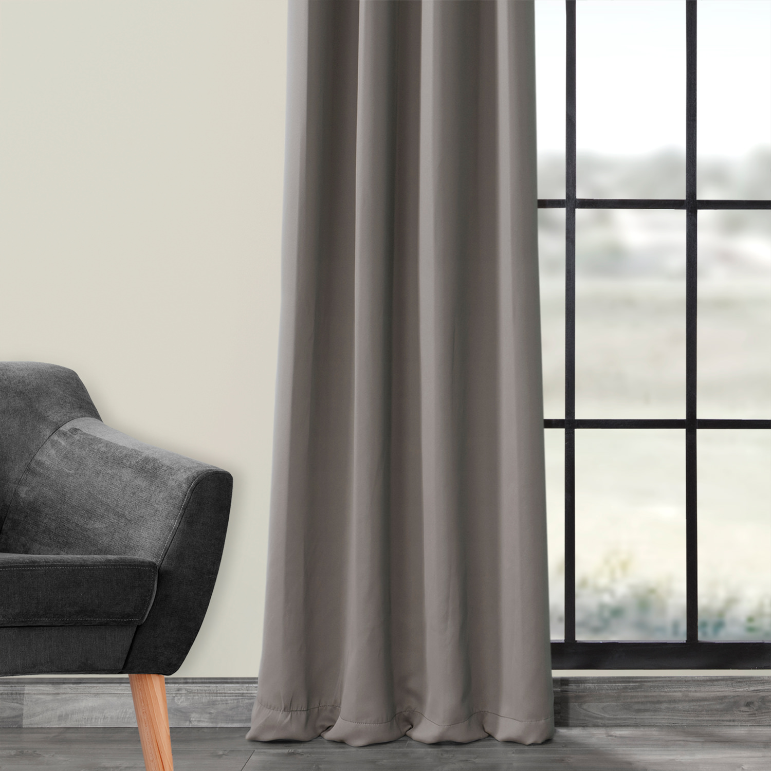 Neutral Grey Grommet Blackout Room Darkening Curtain