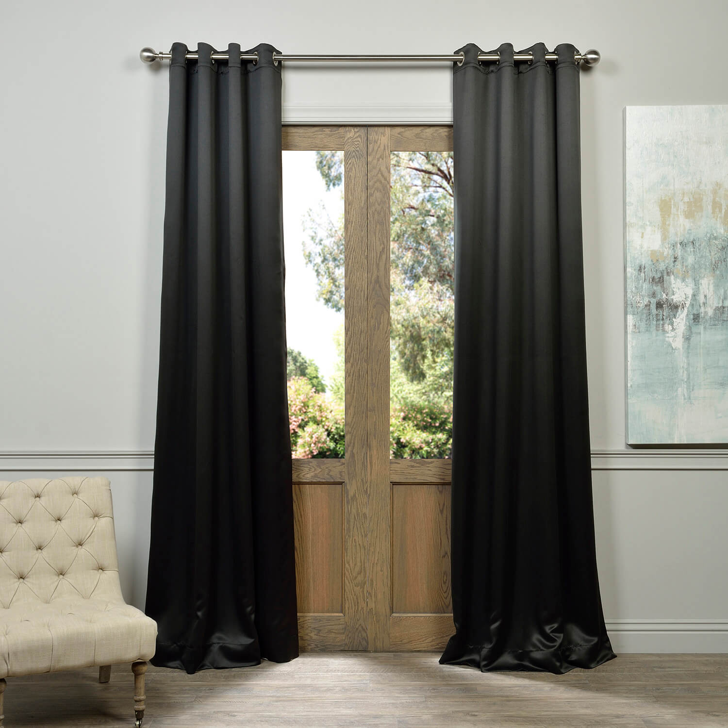 Jet Black Grommet Blackout Room Darkening Curtain