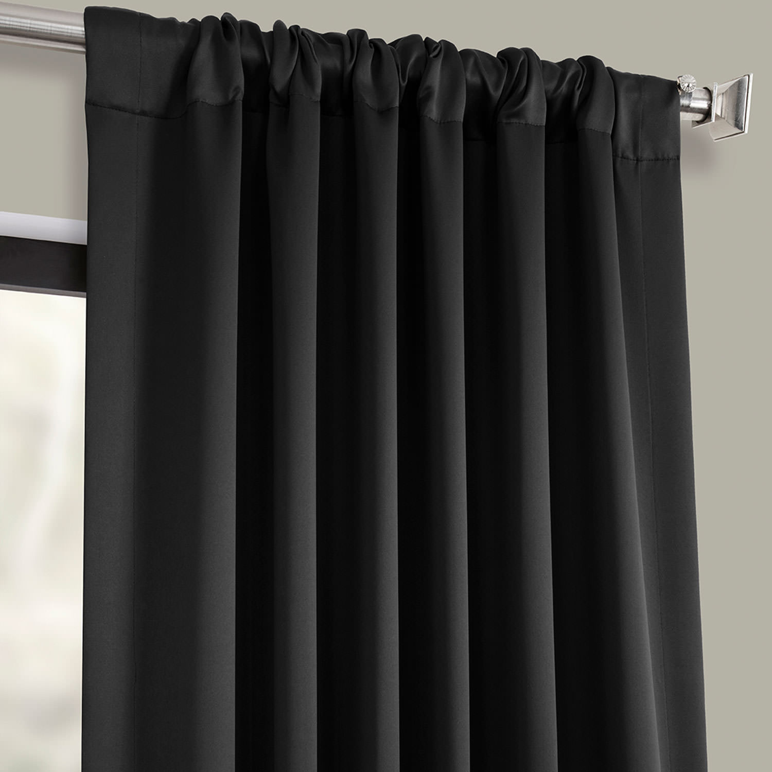 Jet Black Pole Pocket Blackout Room Darkening Curtain