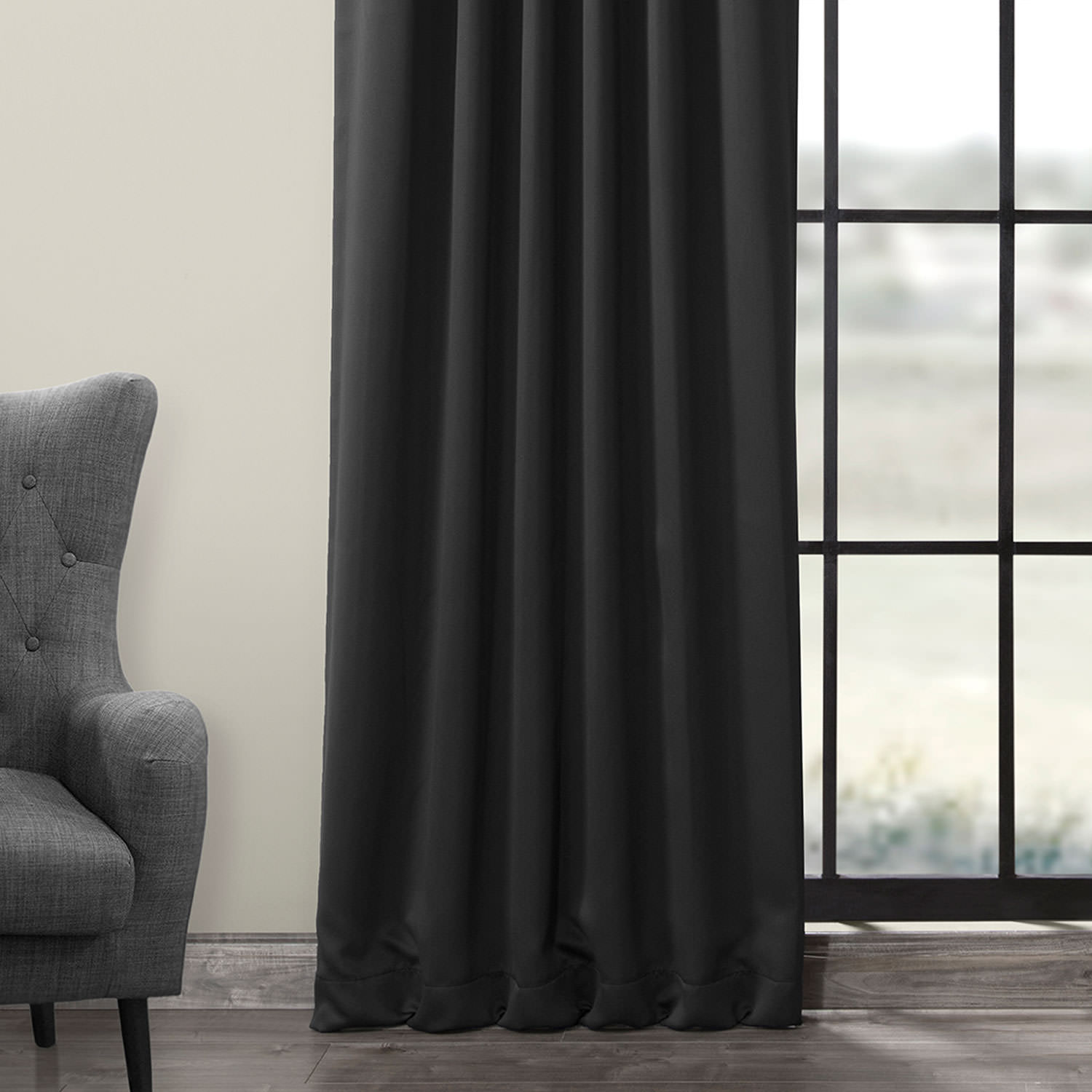 Jet Black Pole Pocket Blackout Room Darkening Curtain