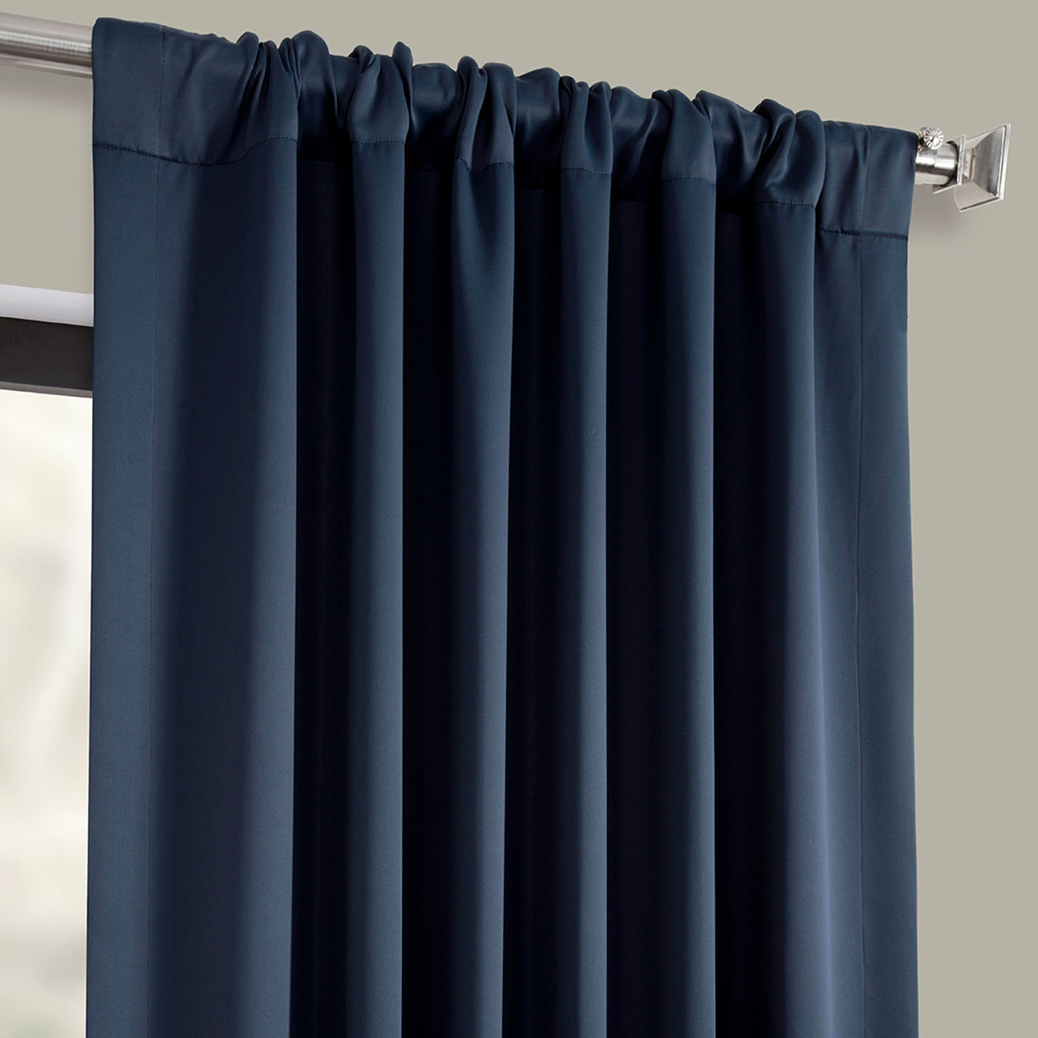 Navy Blue Pole Pocket Blackout Room Darkening Curtain