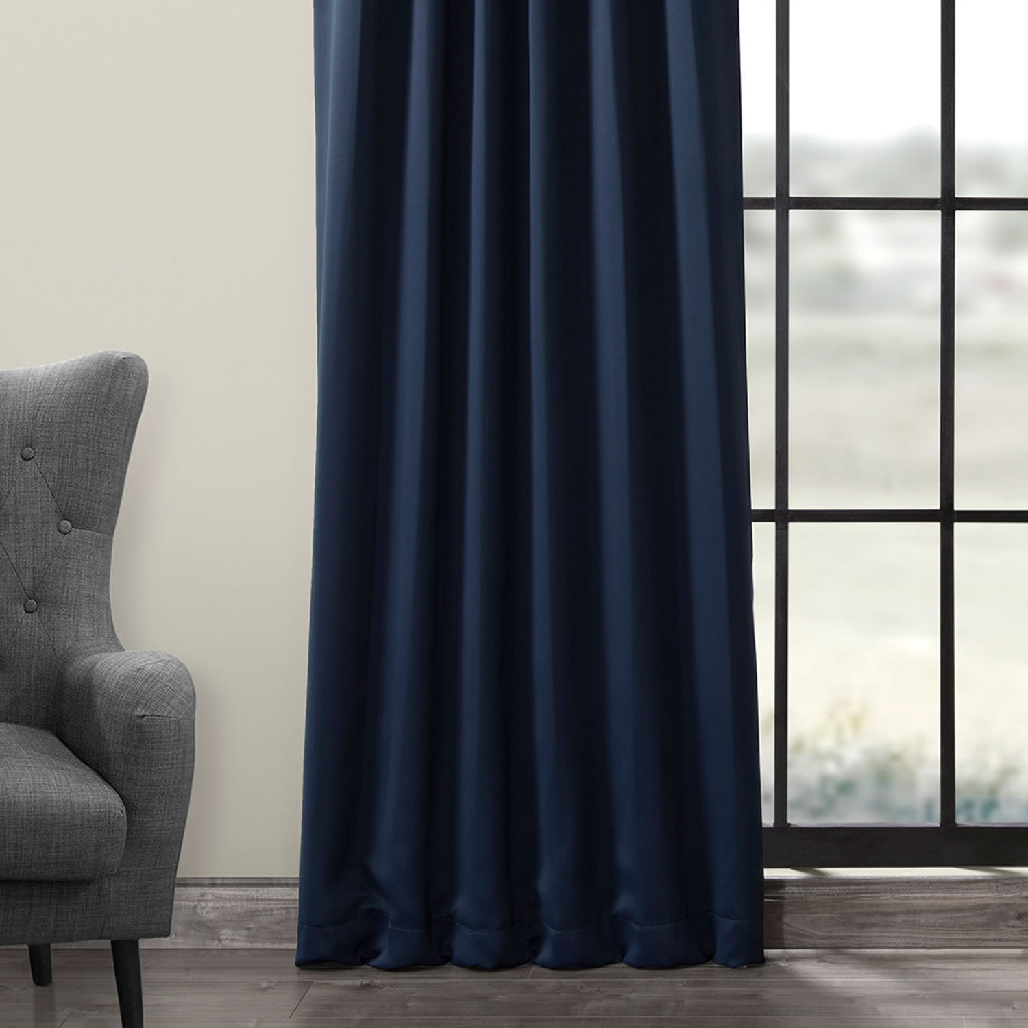 Navy Blue Pole Pocket Blackout Room Darkening Curtain