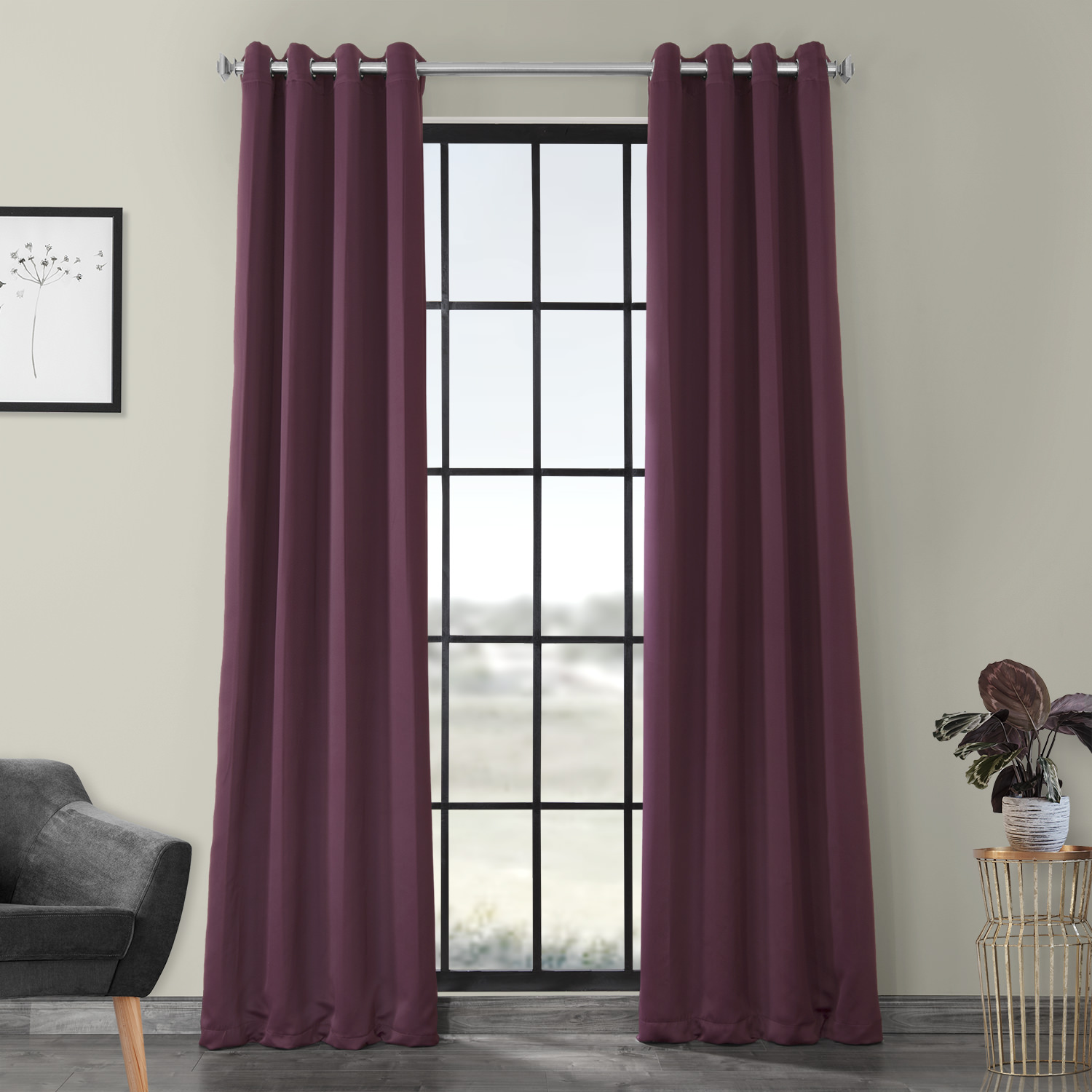 Aubergine Grommet Blackout Room Darkening Curtain