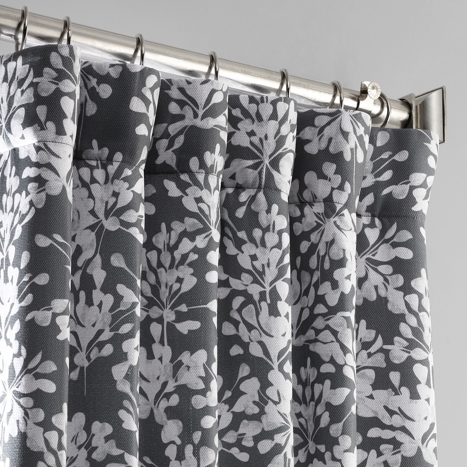 Botanic Grey Printed Linen Textured Blackout Curtain