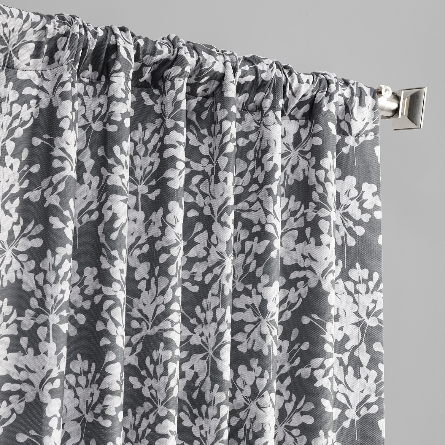 Botanic Grey Printed Linen Textured Blackout Curtain