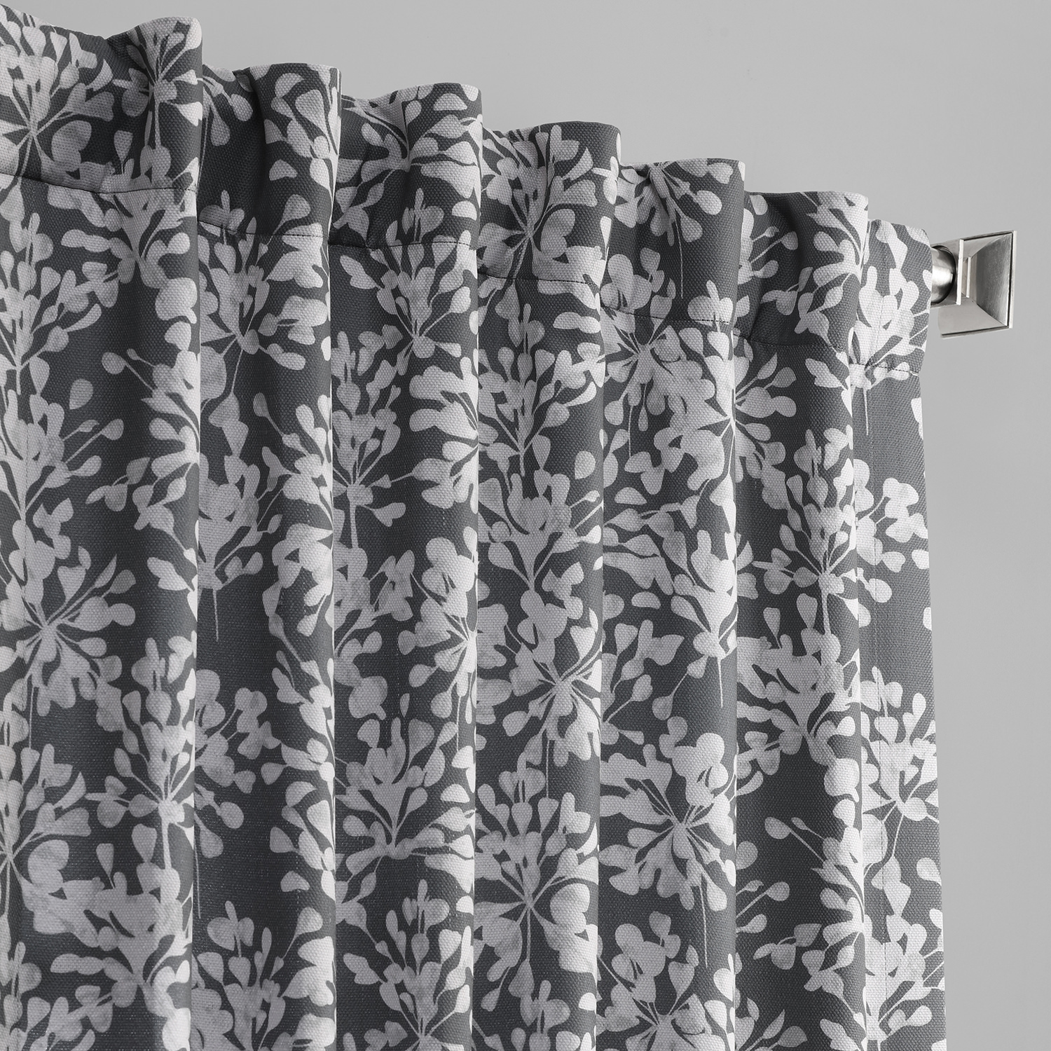 Botanic Grey Printed Linen Textured Blackout Curtain