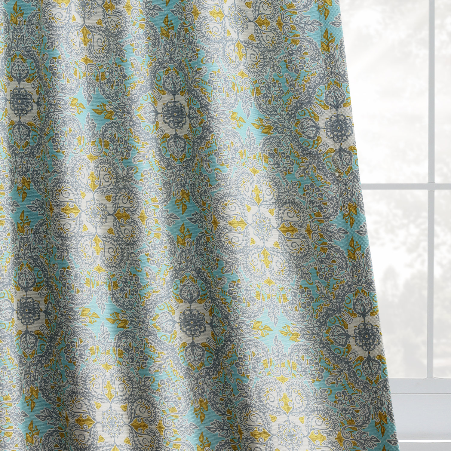 Camille Sky Blue Printed Linen Textured Blackout Curtain