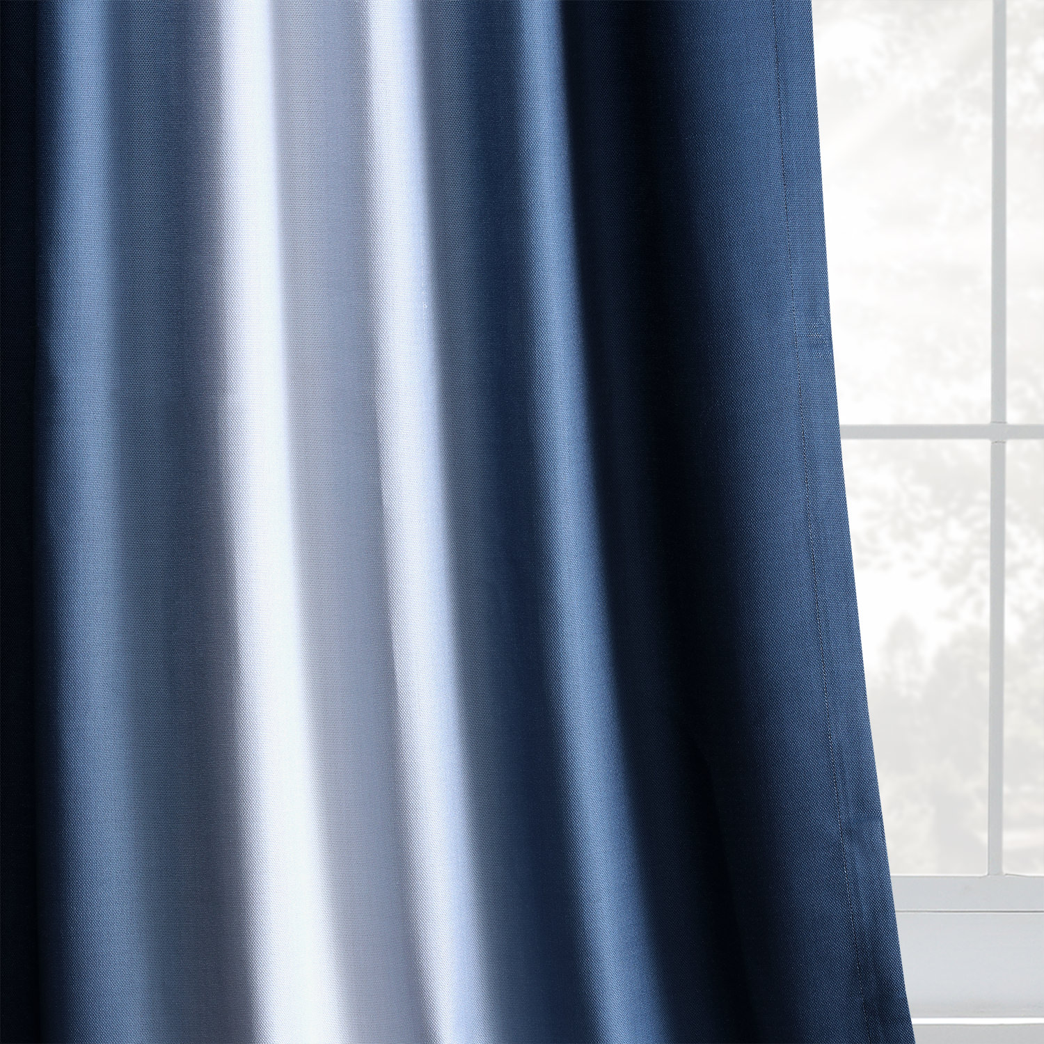 Parallel Blue Printed Linen Textured Blackout Curtain