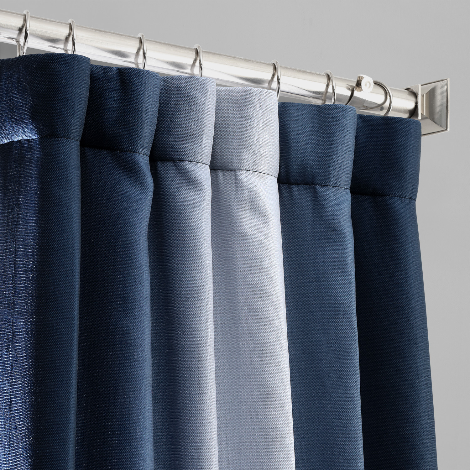 Parallel Blue Printed Linen Textured Blackout Curtain