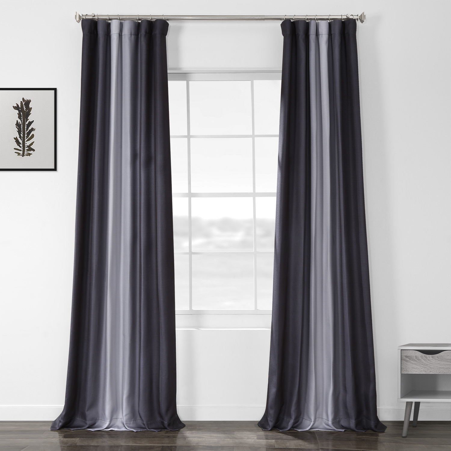 Parallel Grey Printed Linen Textured Blackout Curtain