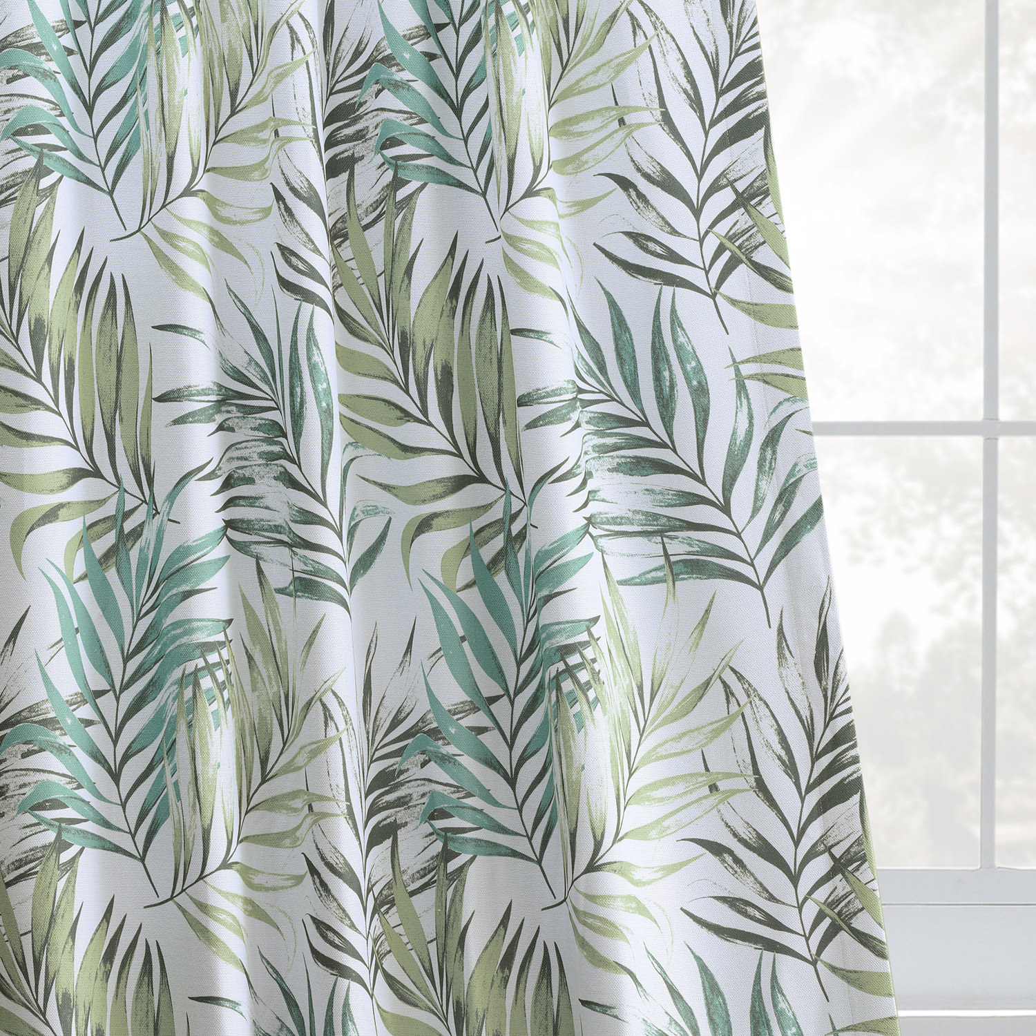 Palms Green Printed Linen Textured Blackout Curtain