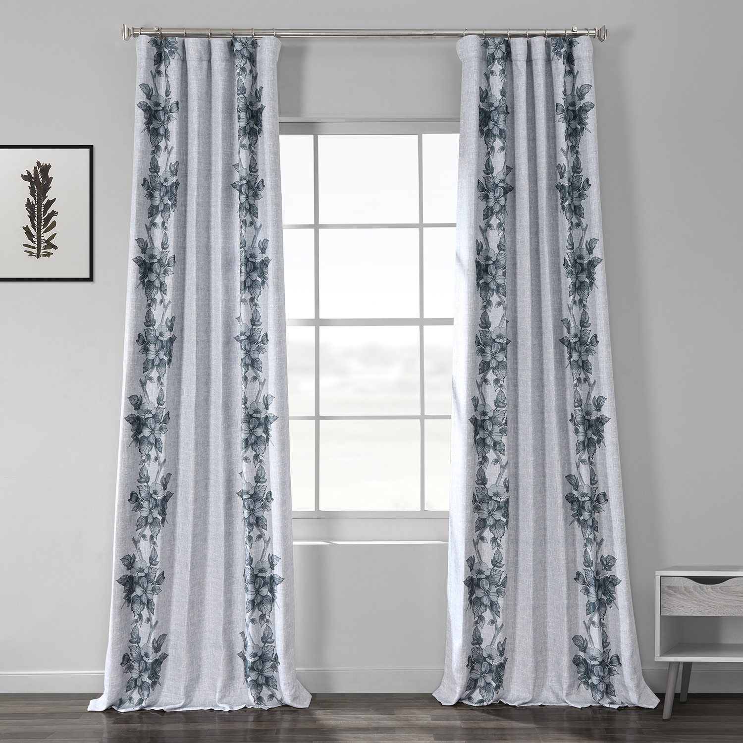 Copenhagen Grey Printed Linen Textured Blackout Curtain