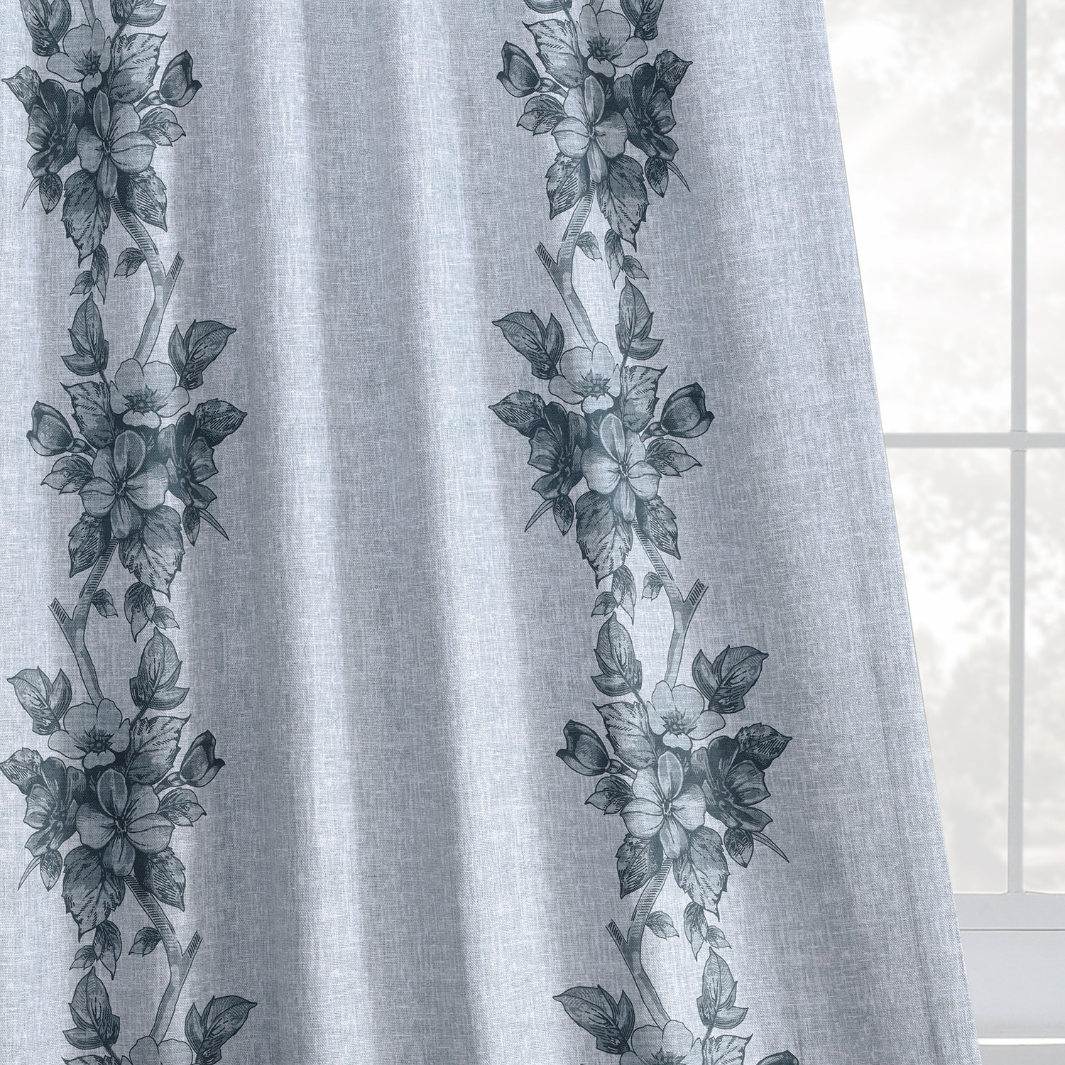 Copenhagen Grey Printed Linen Textured Blackout Curtain