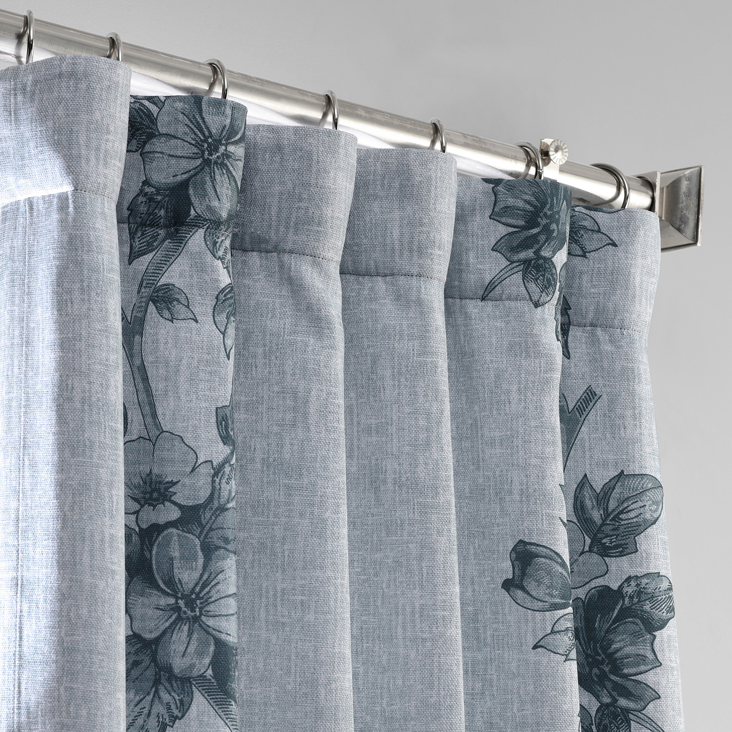 Copenhagen Grey Printed Linen Textured Blackout Curtain