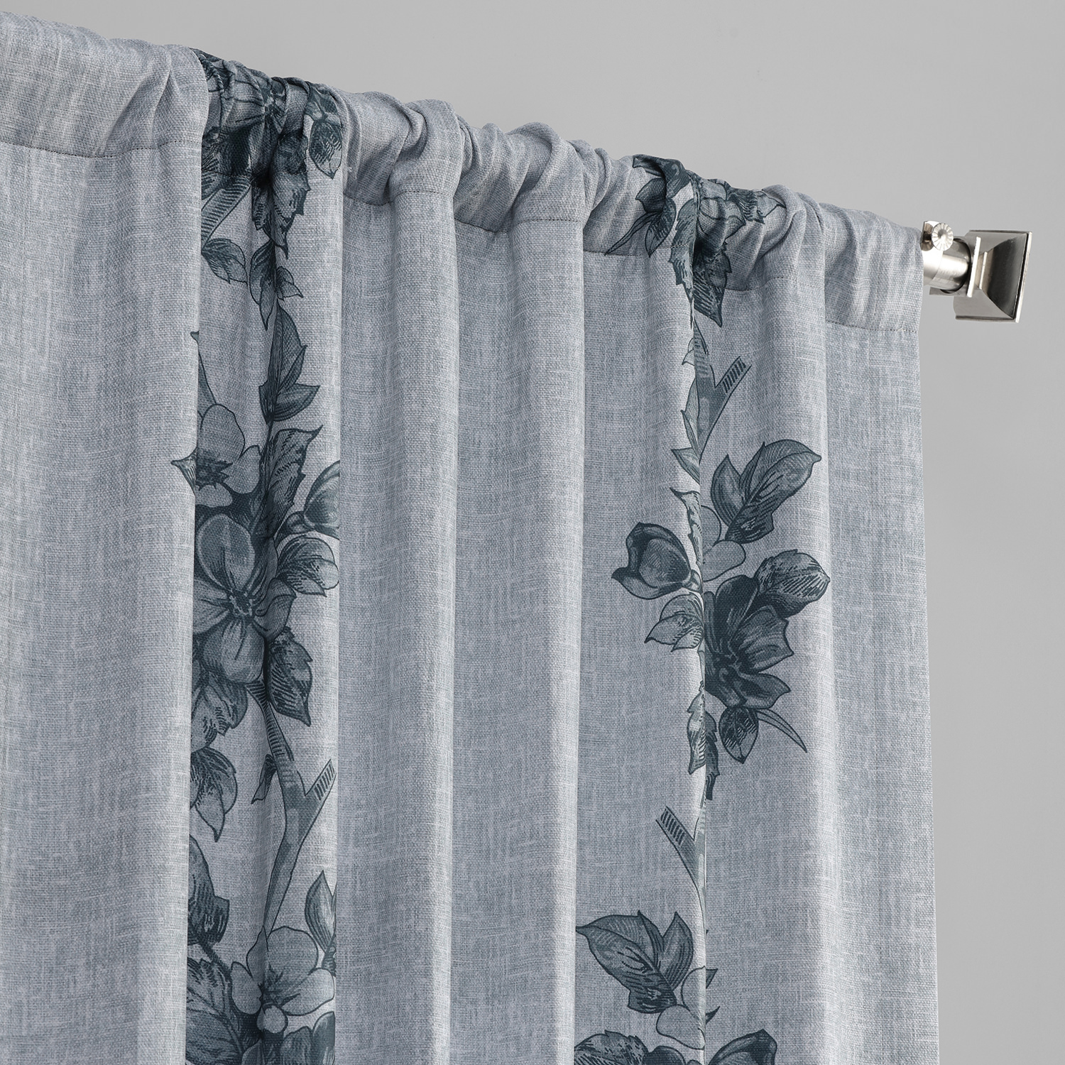 Copenhagen Grey Printed Linen Textured Blackout Curtain